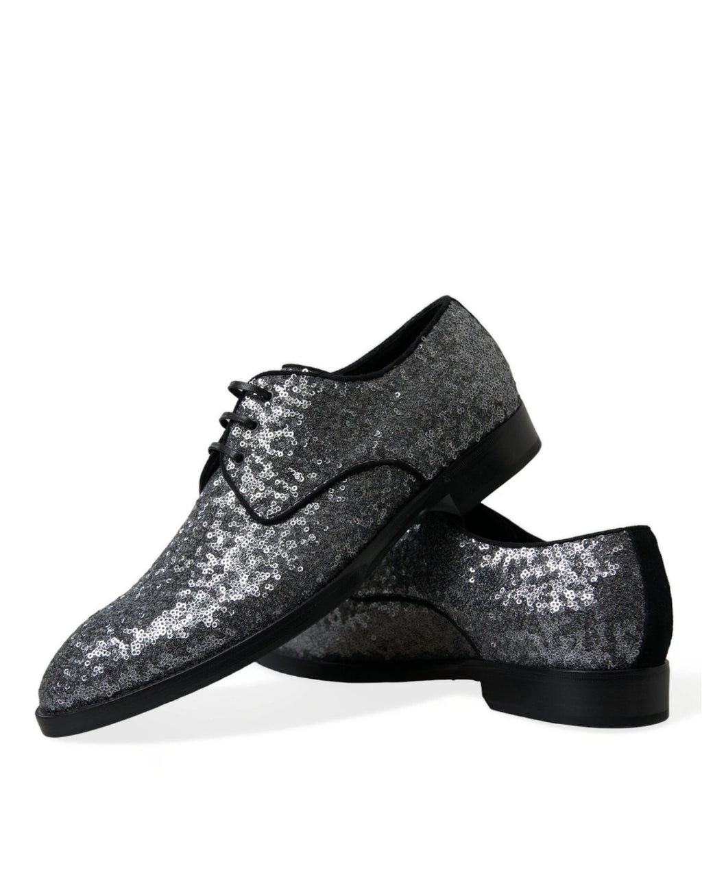 Dolce & Gabbana Silver Sequined Lace Up Men Derby Dress Shoes by Dolce & Gabbana