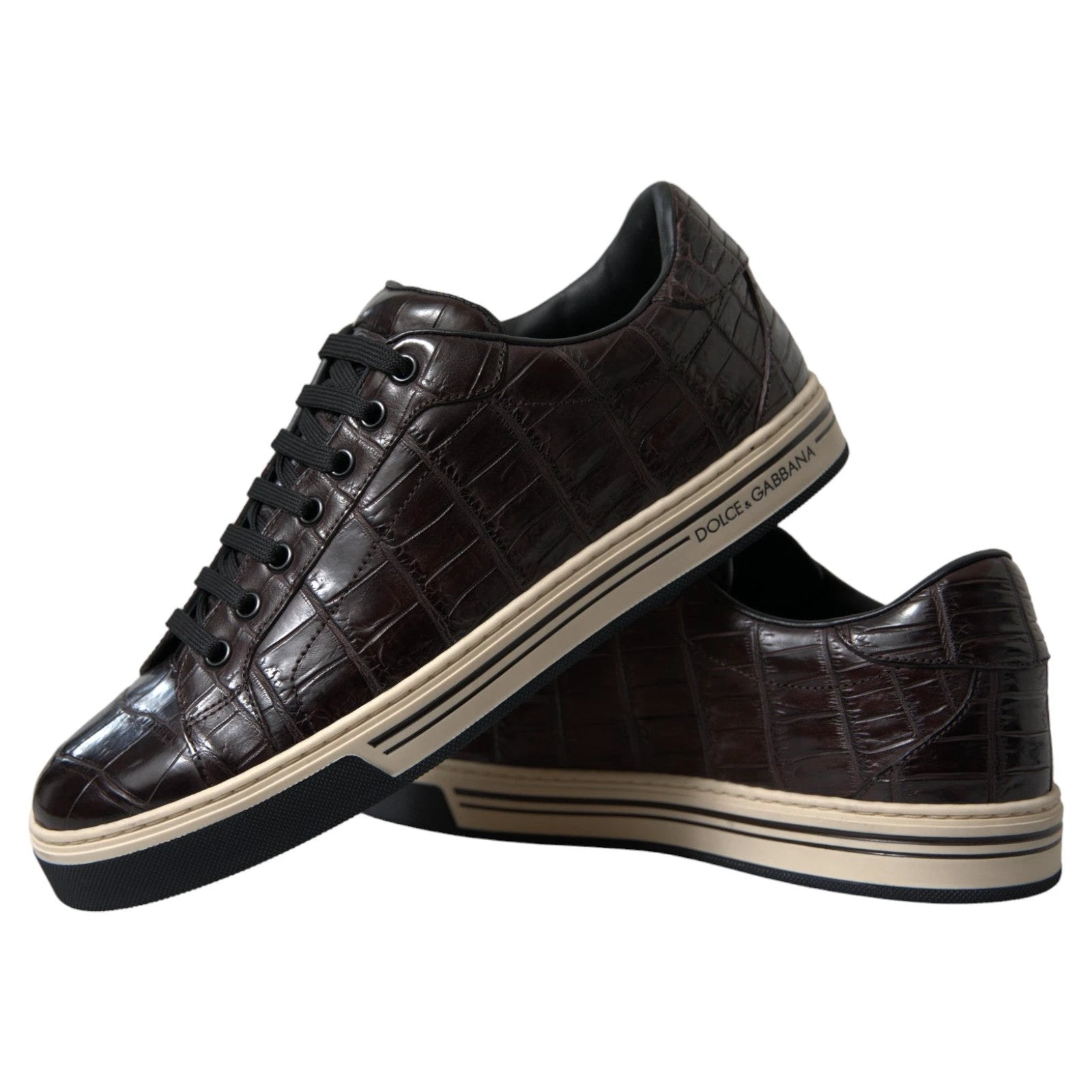 Dolce & Gabbana Brown Croc Exotic Leather Men Casual Sneakers Shoes by Dolce & Gabbana
