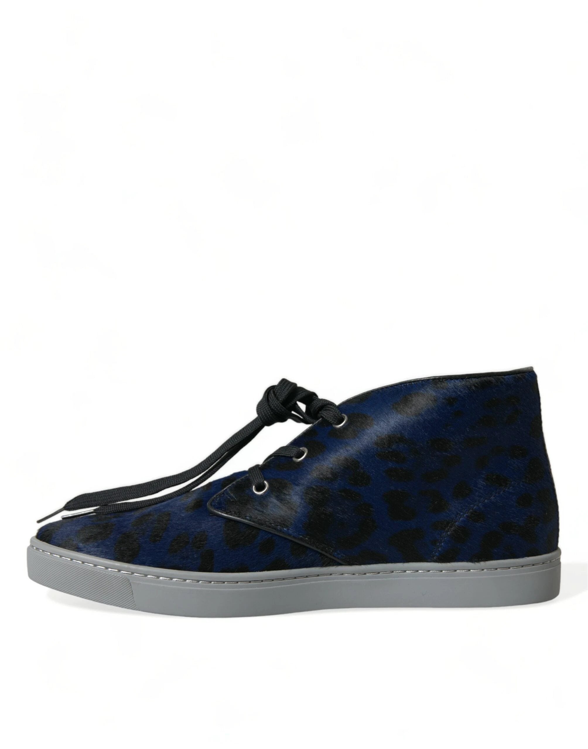 Dolce & Gabbana Blue Calfskin Leopard Mid Top Sneakers Shoes by Dolce & Gabbana