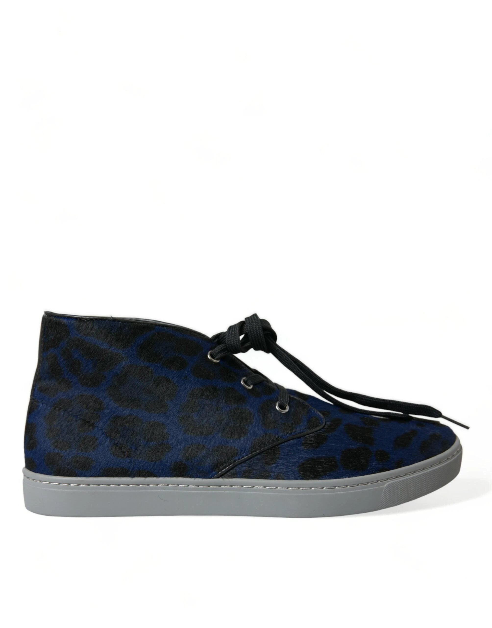 Dolce & Gabbana Blue Calfskin Leopard Mid Top Sneakers Shoes by Dolce & Gabbana