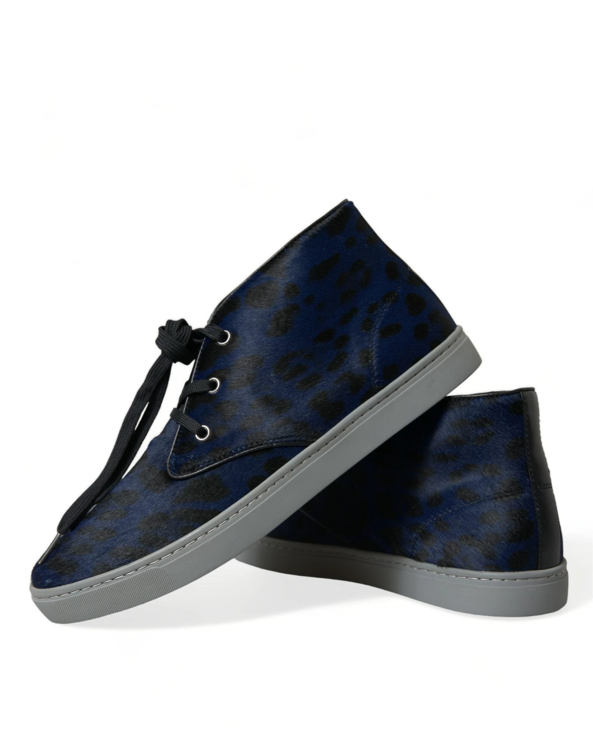 Dolce & Gabbana Blue Calfskin Leopard Mid Top Sneakers Shoes by Dolce & Gabbana