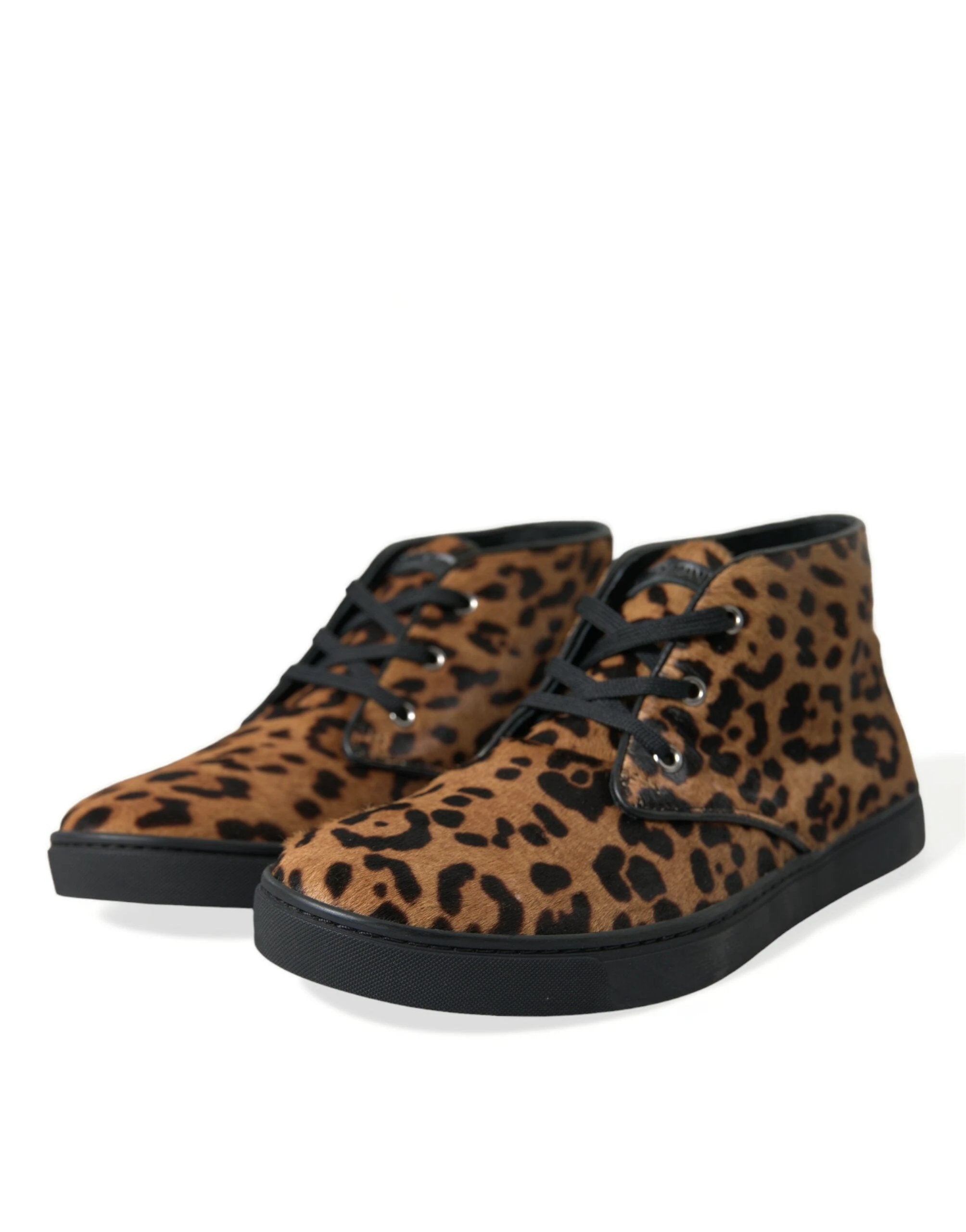 Dolce & Gabbana Brown Leopard Pony Hair Leather Sneakers Shoes by Dolce & Gabbana
