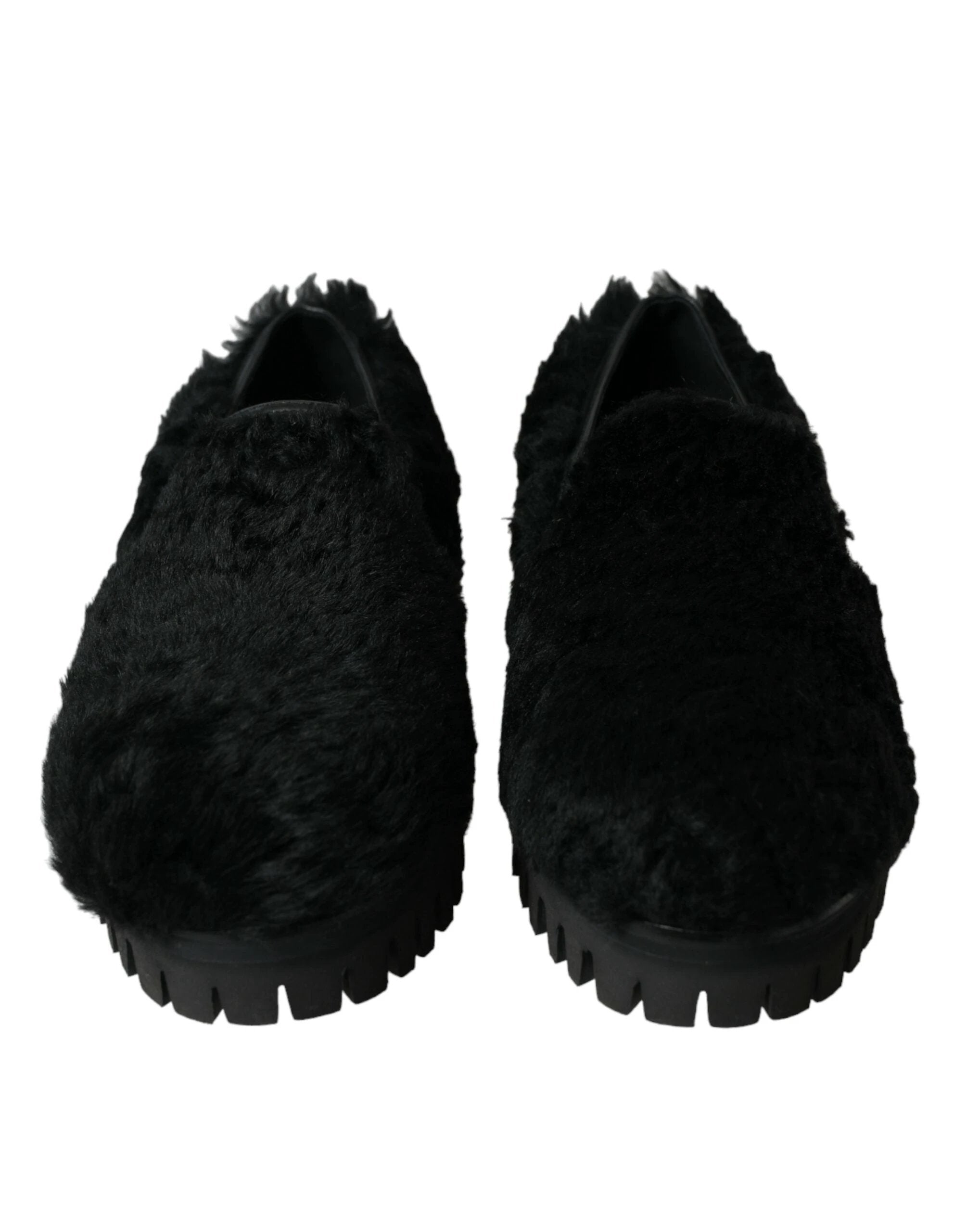 Dolce & Gabbana Black Fur Leather Slippers Dress Shoes by Dolce & Gabbana