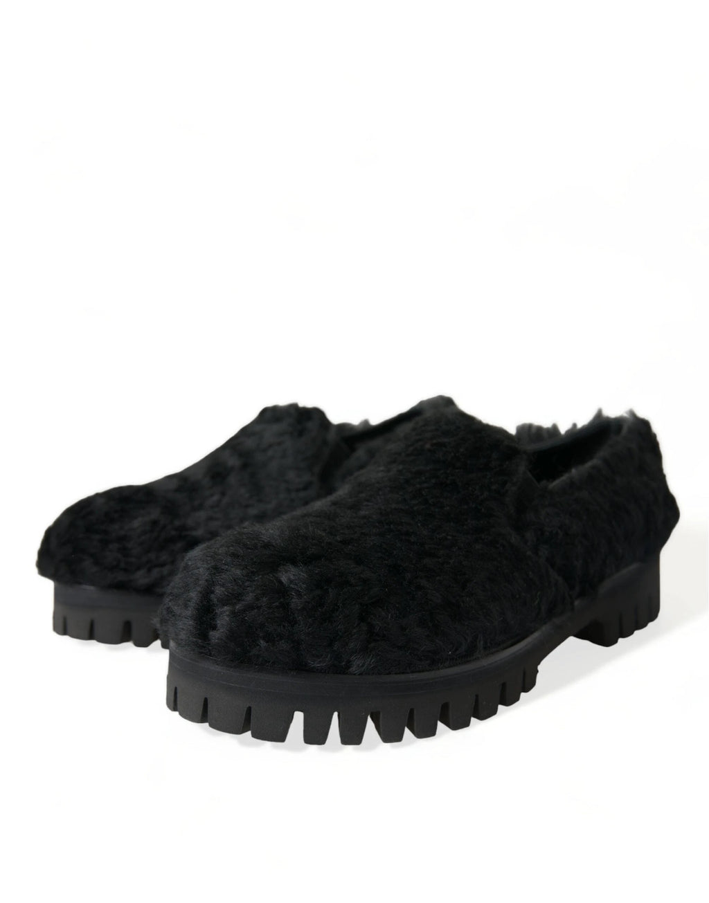 Dolce & Gabbana Black Fur Leather Slippers Dress Shoes by Dolce & Gabbana