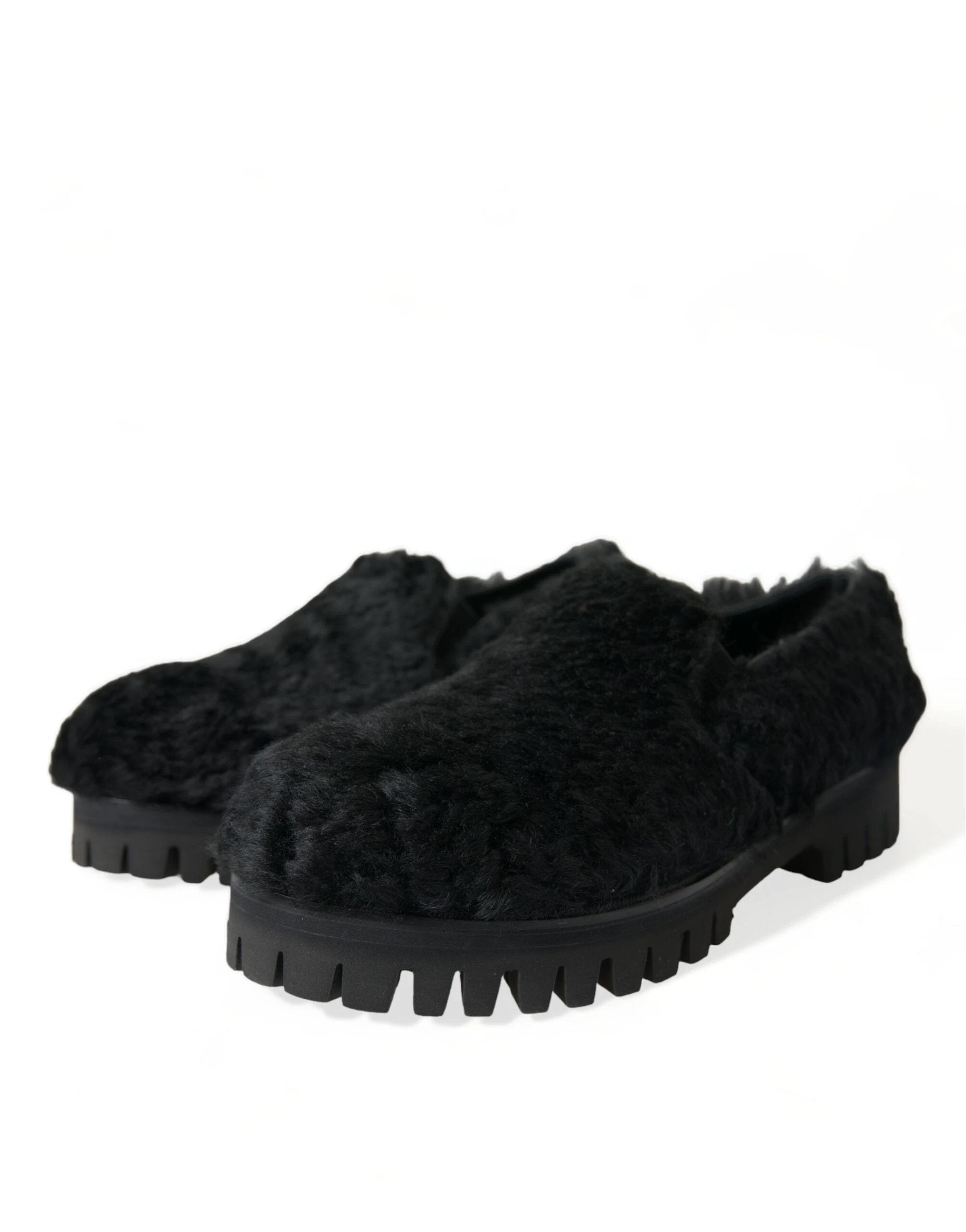 Dolce & Gabbana Black Fur Leather Slippers Dress Shoes by Dolce & Gabbana