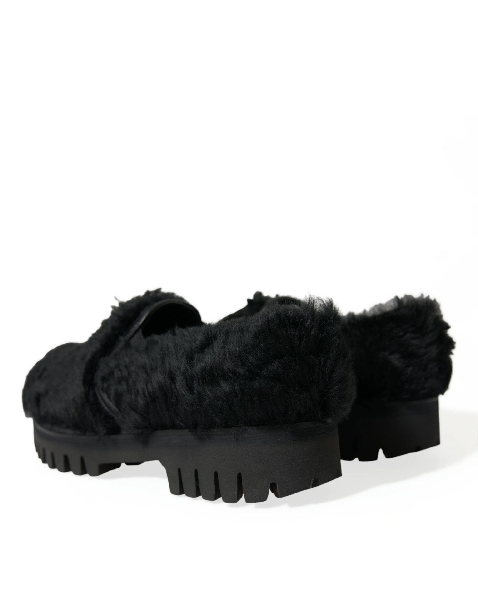 Dolce & Gabbana Black Fur Leather Slippers Dress Shoes by Dolce & Gabbana