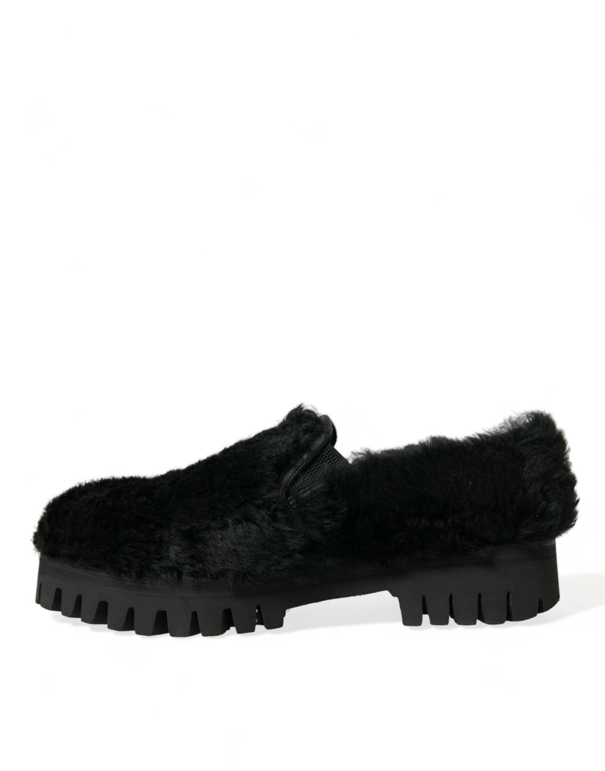 Dolce & Gabbana Black Fur Leather Slippers Dress Shoes by Dolce & Gabbana