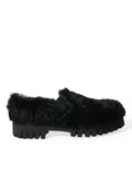 Dolce & Gabbana Black Fur Leather Slippers Dress Shoes by Dolce & Gabbana
