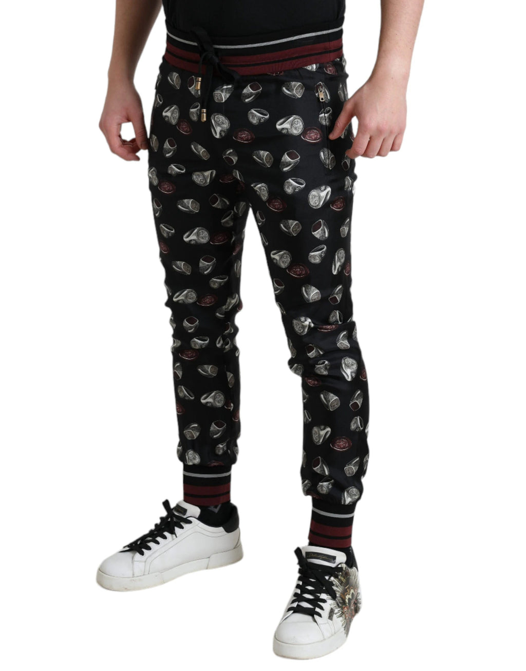 Dolce & Gabbana Black Ring Silk Jogging Trousers Pants by Dolce & Gabbana