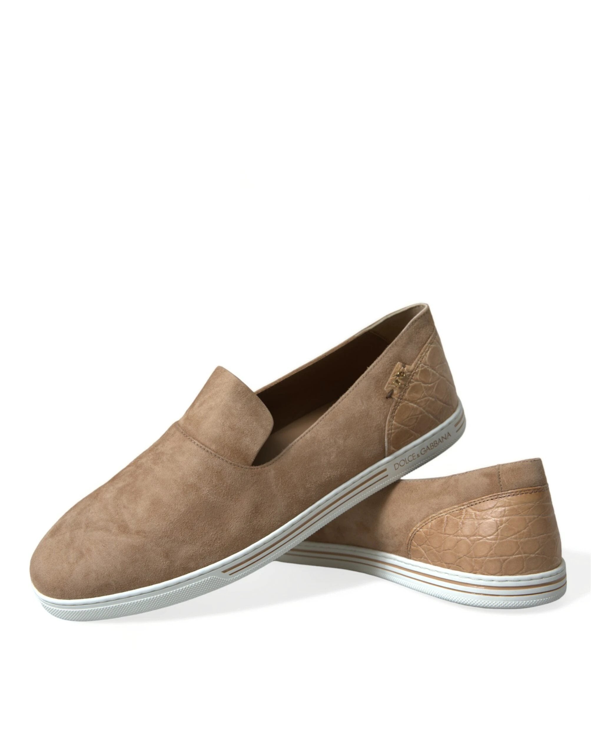 Dolce & Gabbana Beige Suede Caiman Men Loafers Slippers Shoes by Dolce & Gabbana