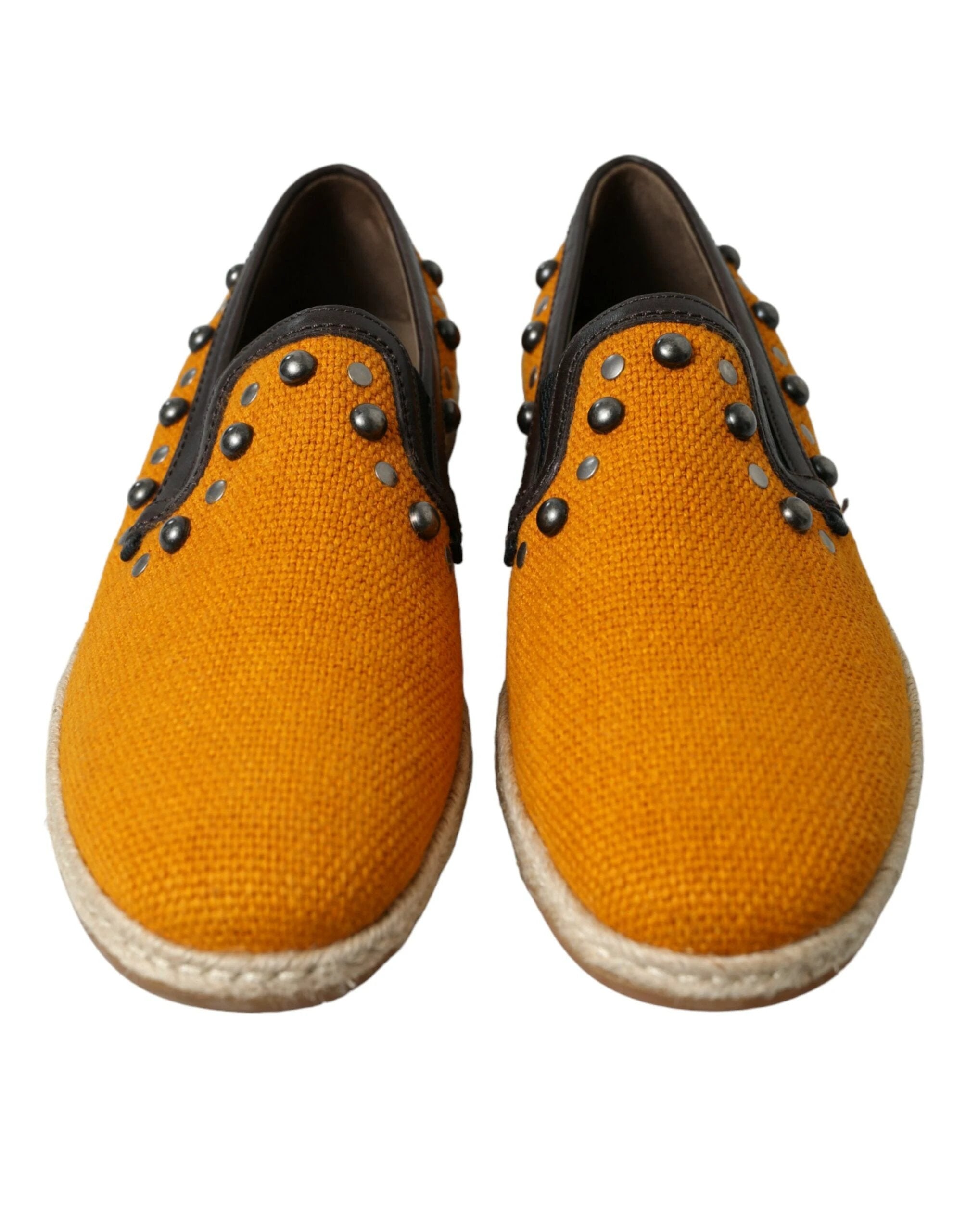 Dolce & Gabbana Orange Linen Leather Studded Loafers Shoes by Dolce & Gabbana