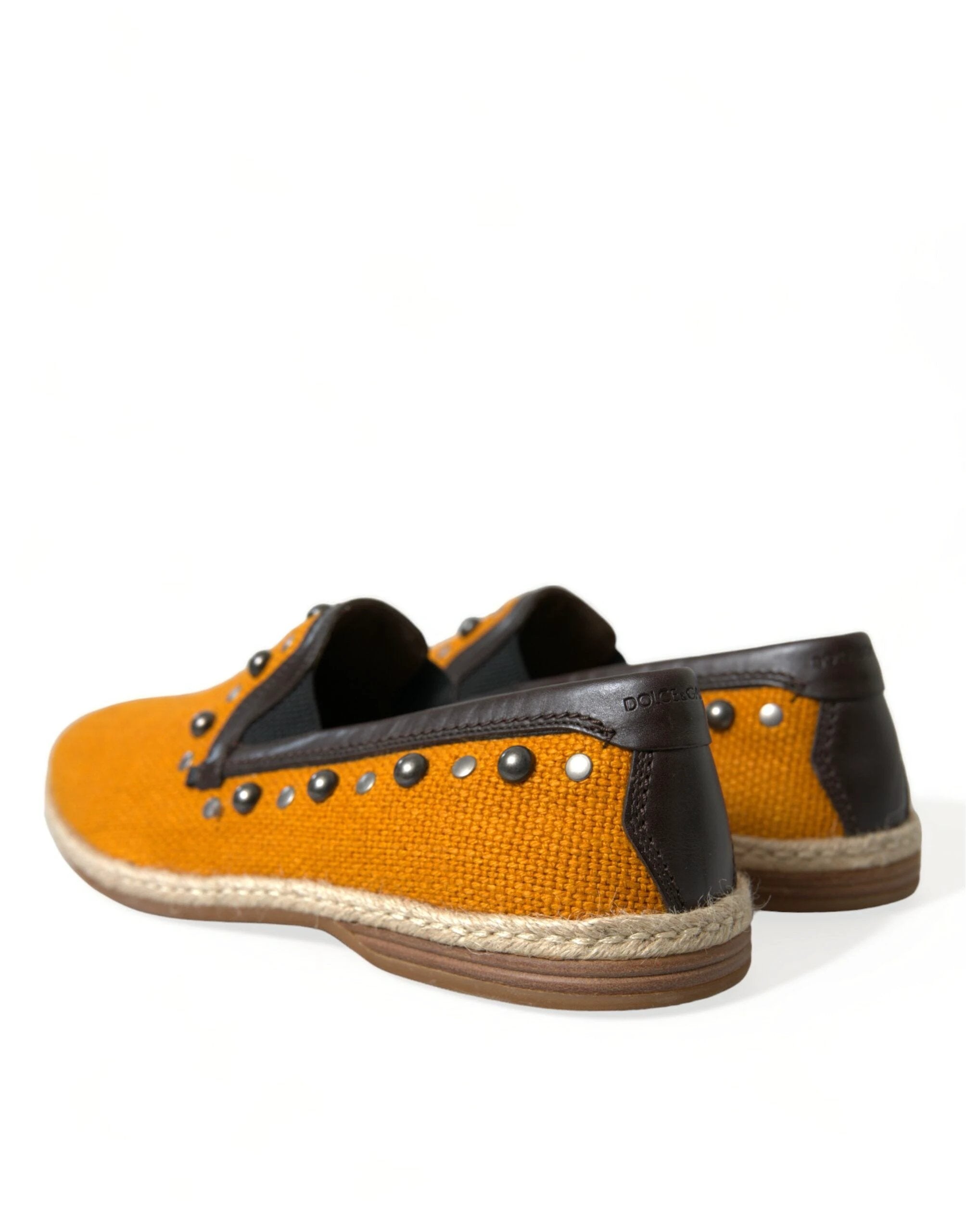 Dolce & Gabbana Orange Linen Leather Studded Loafers Shoes by Dolce & Gabbana