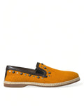 Dolce & Gabbana Orange Linen Leather Studded Loafers Shoes by Dolce & Gabbana