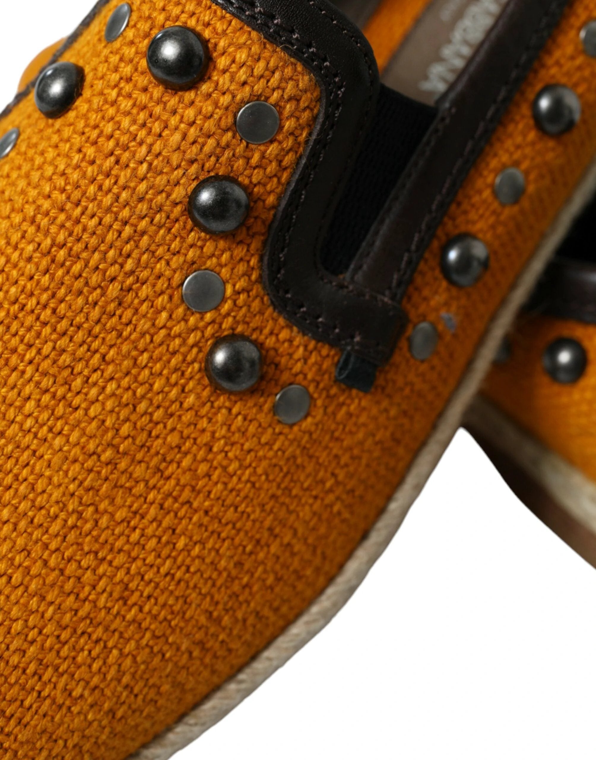 Dolce & Gabbana Orange Linen Leather Studded Loafers Shoes by Dolce & Gabbana
