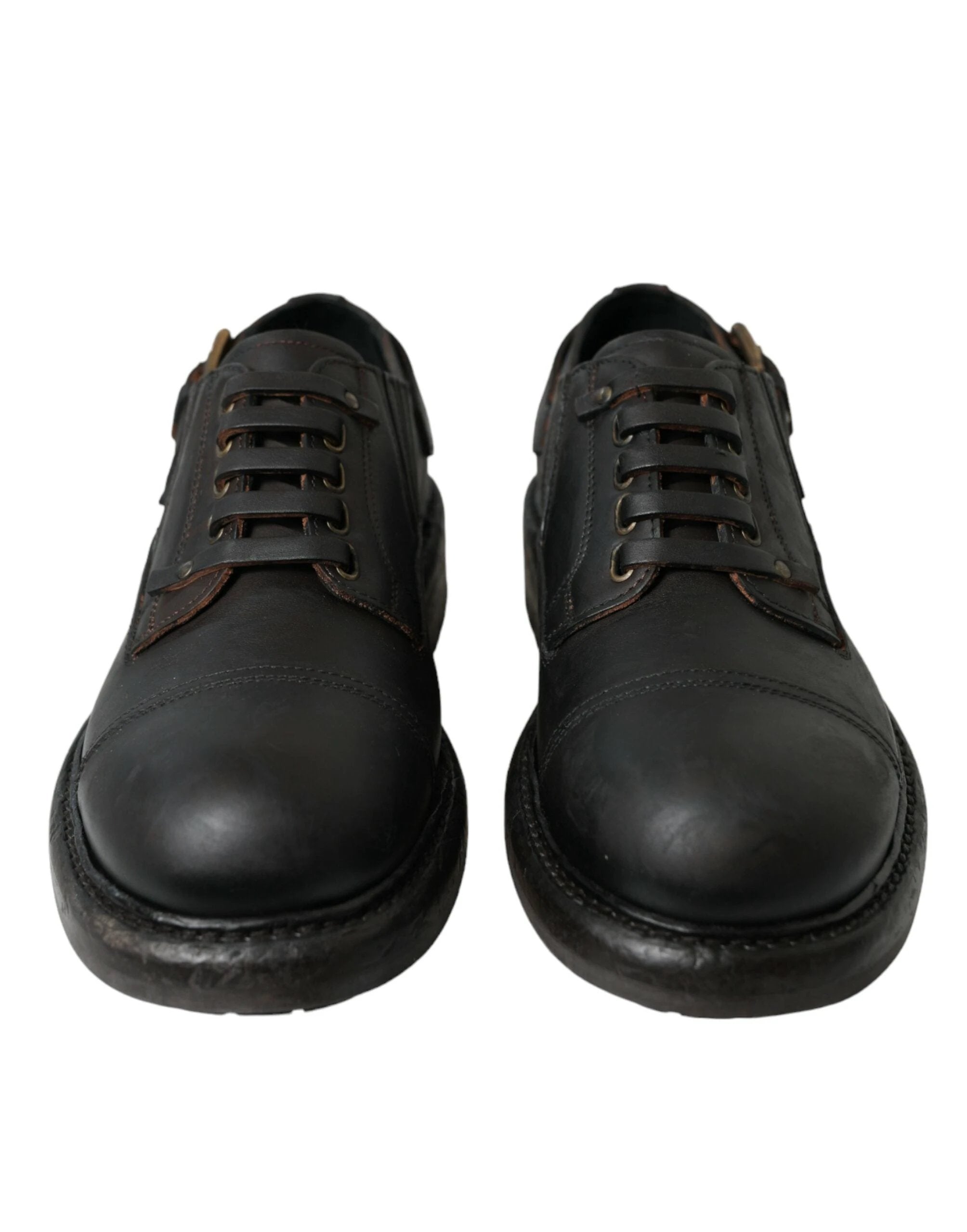 Dolce & Gabbana Brown Leather Lace Up Derby Men Dress Shoes by Dolce & Gabbana