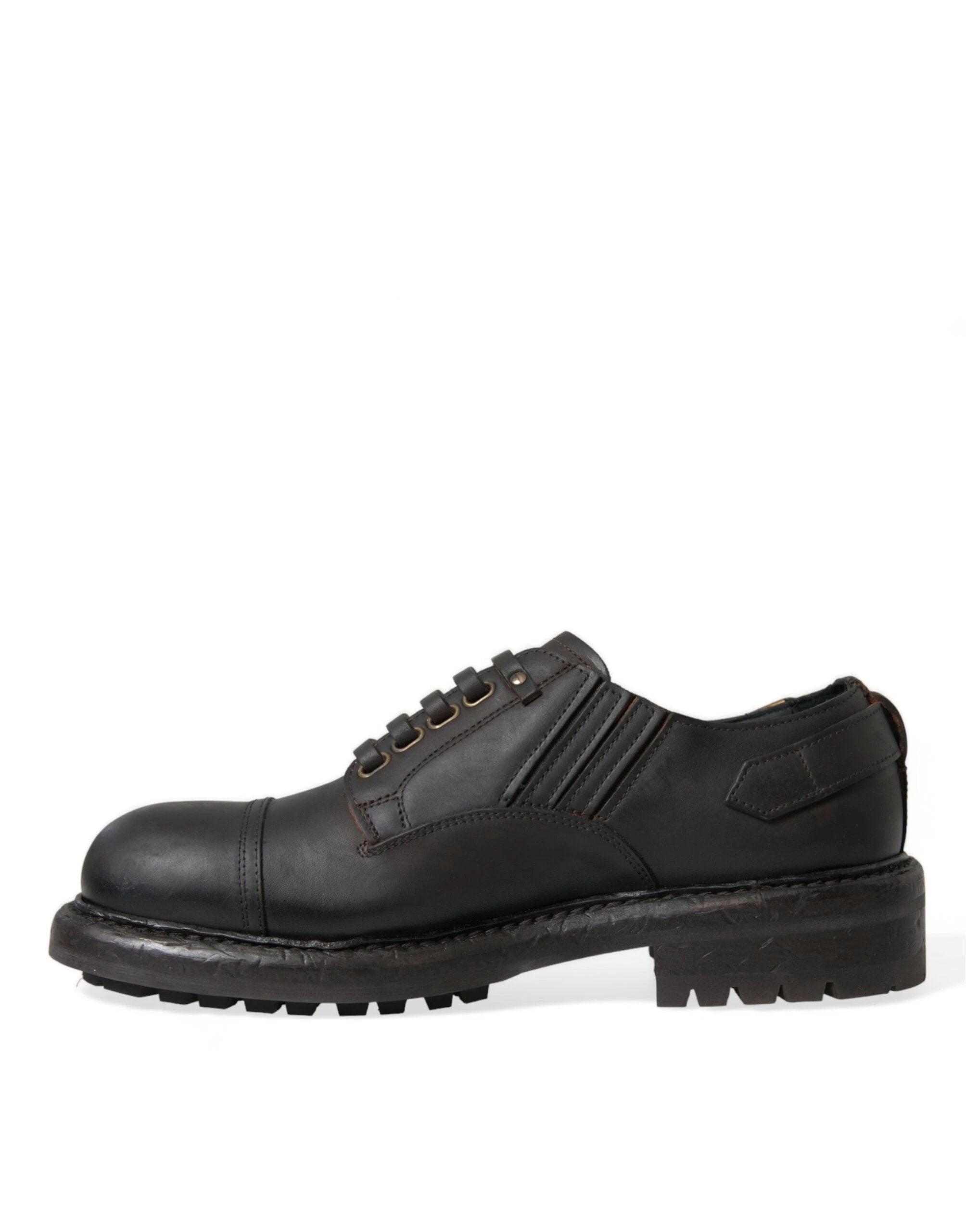 Dolce & Gabbana Brown Leather Lace Up Derby Men Dress Shoes by Dolce & Gabbana