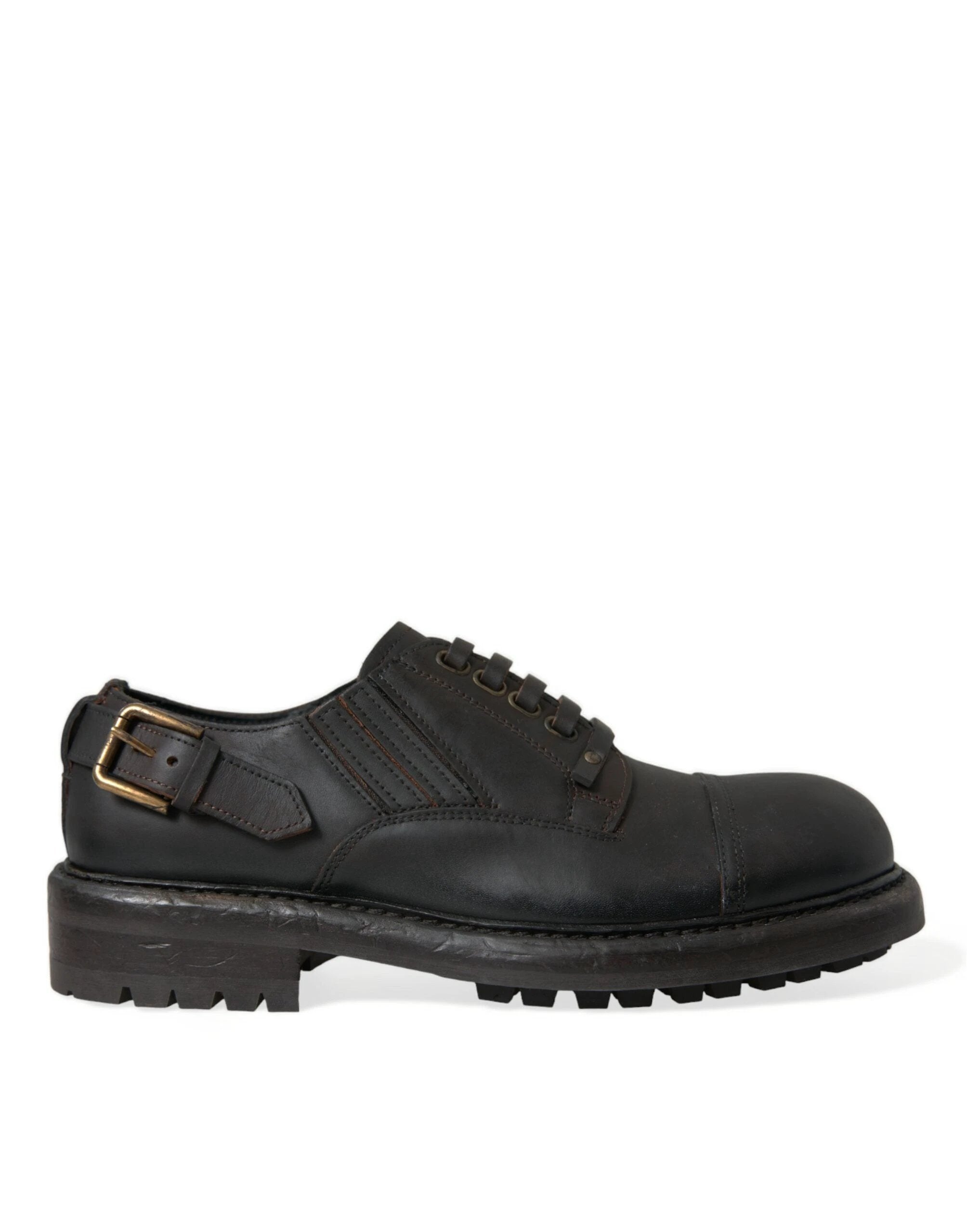 Dolce & Gabbana Brown Leather Lace Up Derby Men Dress Shoes by Dolce & Gabbana