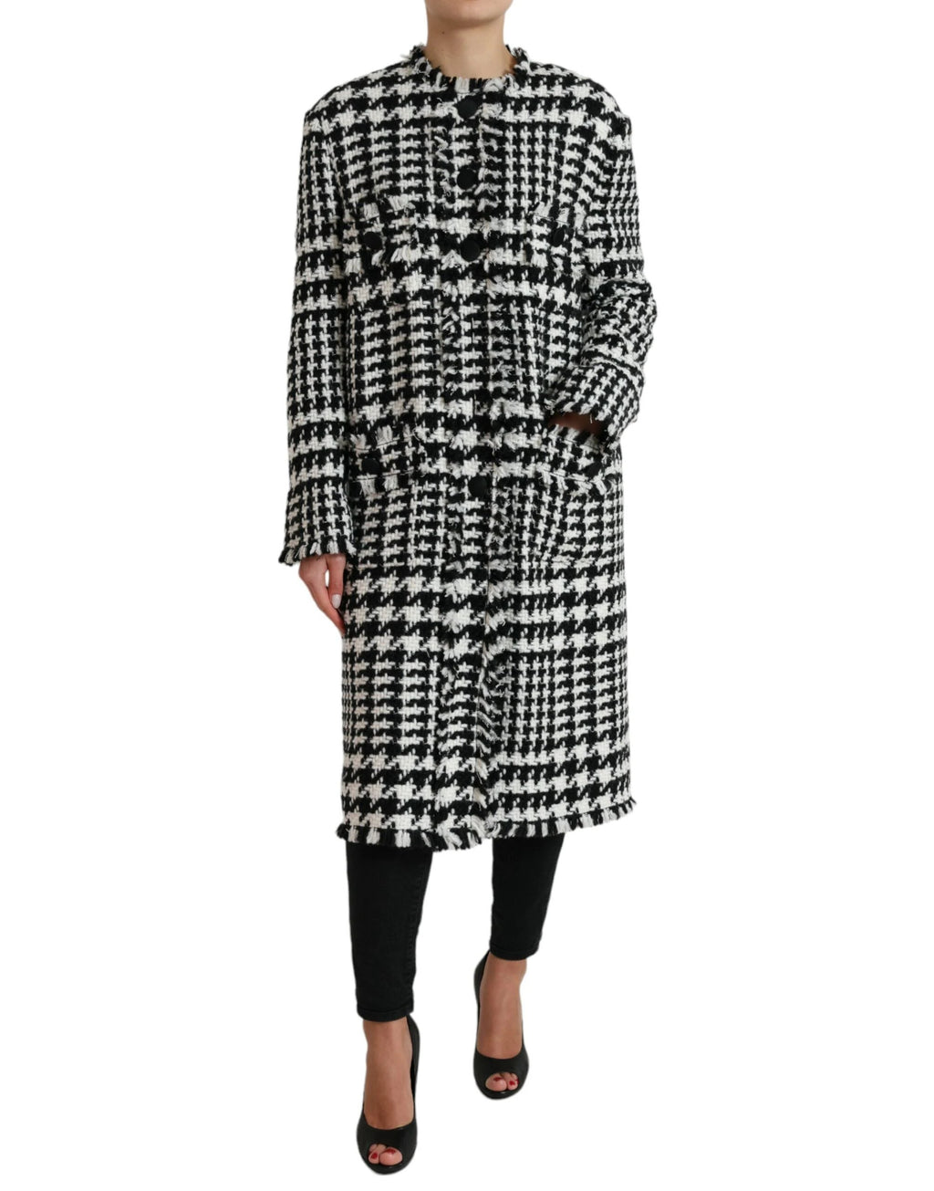 Dolce & Gabbana Black White Houndstooth Trench Coat Jacket by Dolce & Gabbana