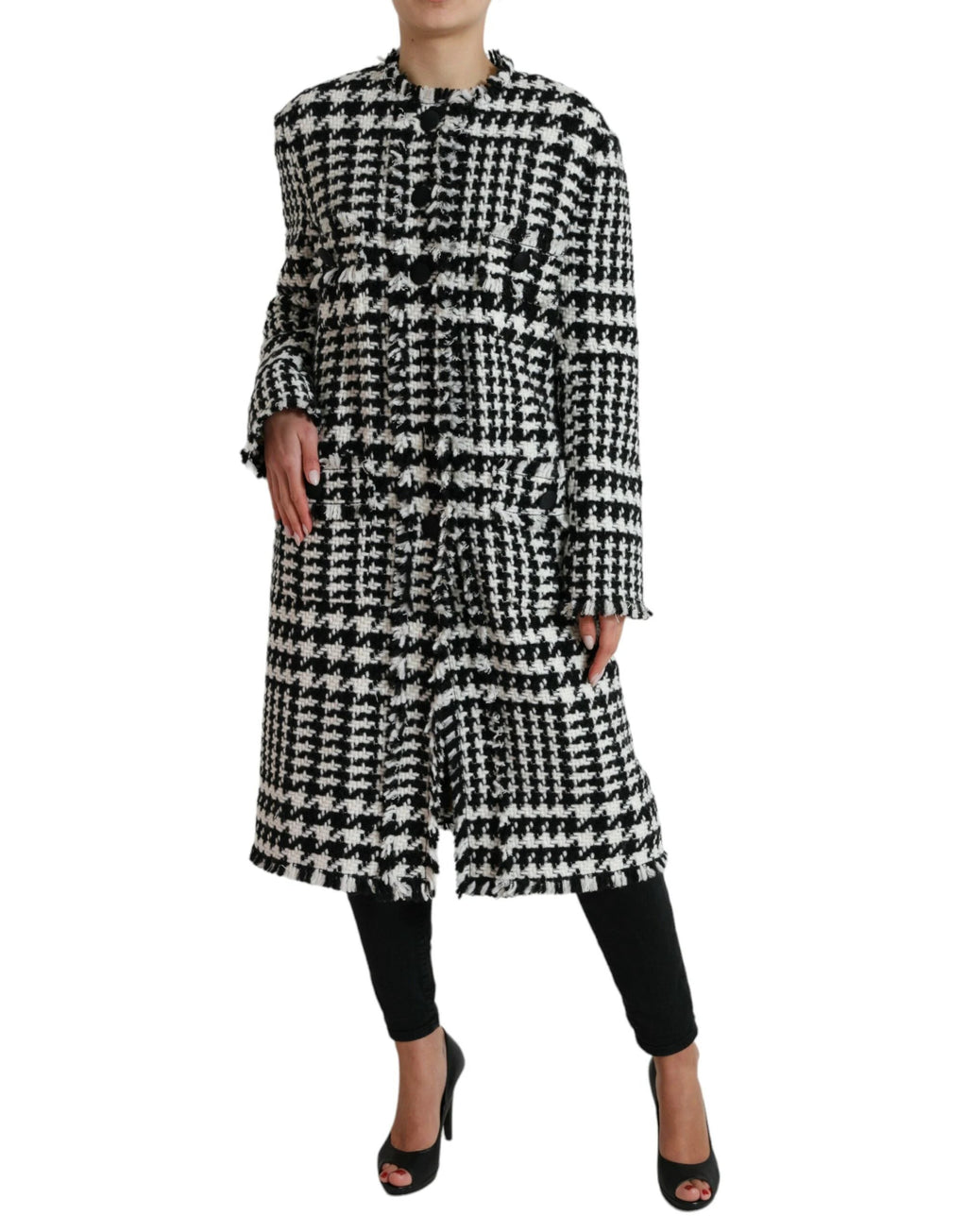 Dolce & Gabbana Black White Houndstooth Trench Coat Jacket by Dolce & Gabbana