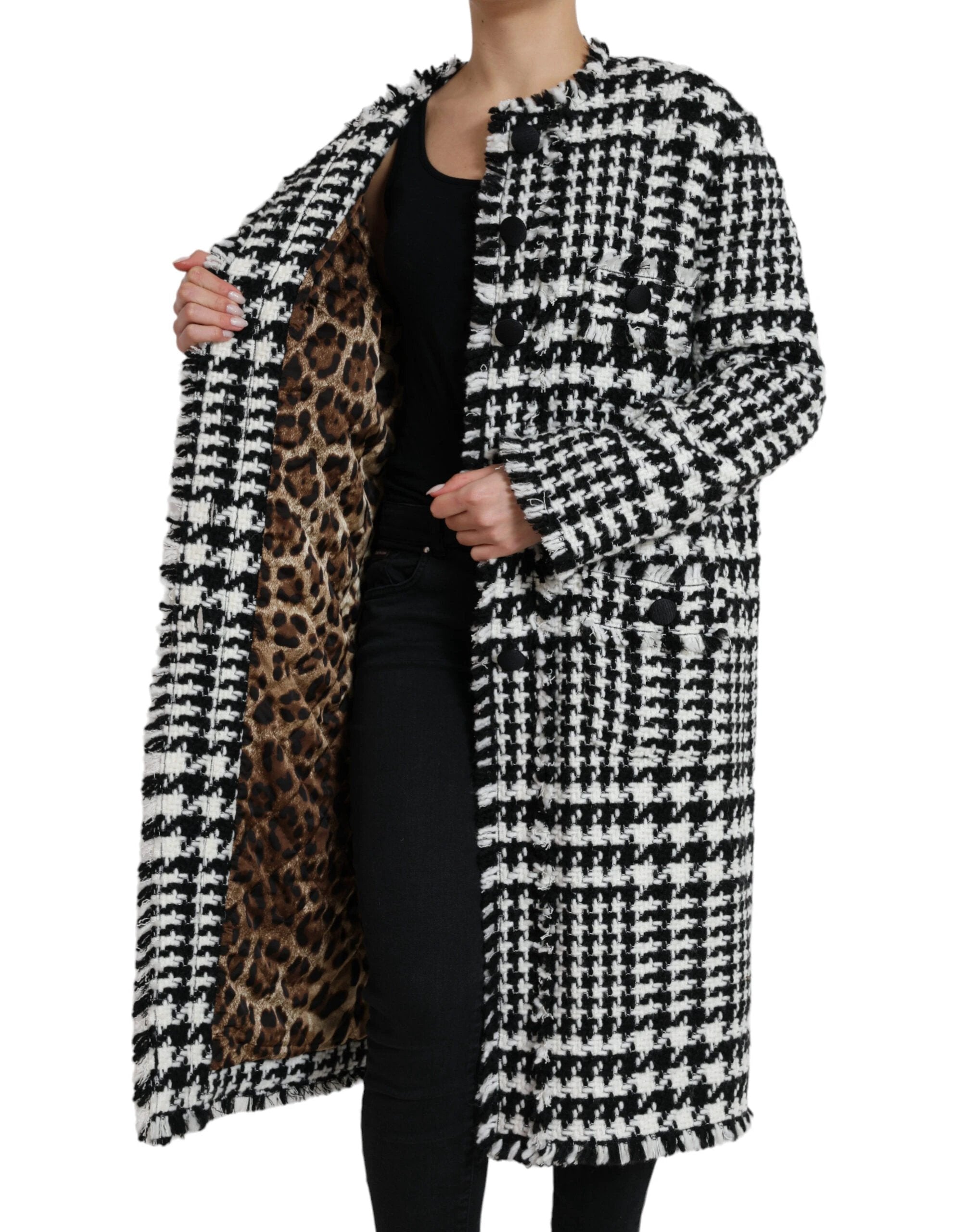 Dolce & Gabbana Black White Houndstooth Trench Coat Jacket by Dolce & Gabbana