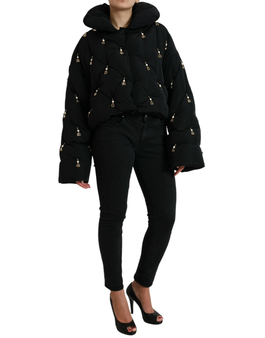 Dolce & Gabbana Black Embellished Quilted Shell Bomber Jacket by Dolce & Gabbana