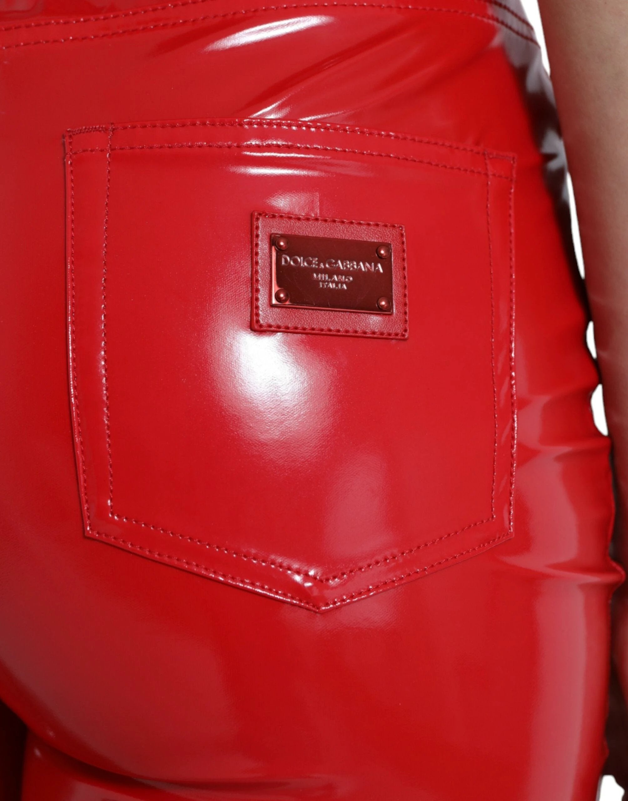Dolce & Gabbana Shiny Red High Waist Skinny Pants by Dolce & Gabbana