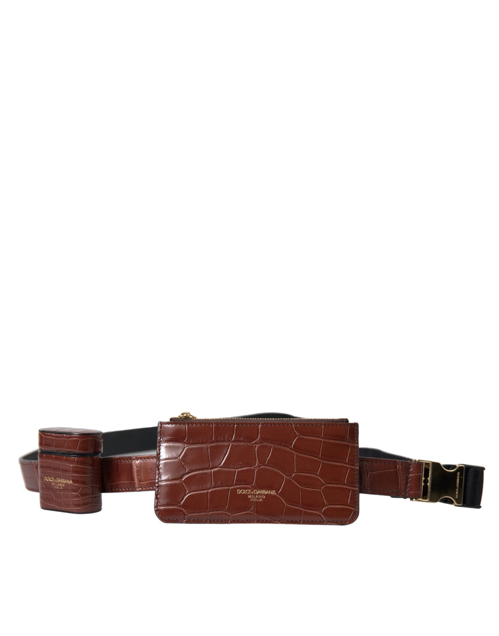 Dolce & Gabbana Brown Alligator Leather Airpods Case Coin Purse Wallet by Dolce & Gabbana