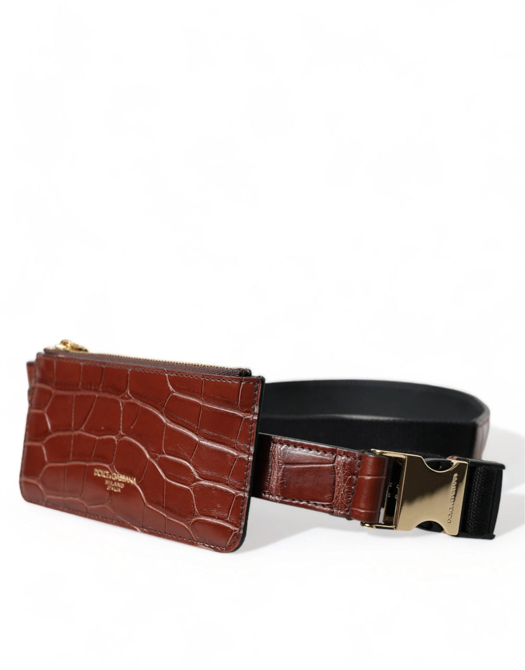 Dolce & Gabbana Brown Alligator Leather Airpods Case Coin Purse Wallet by Dolce & Gabbana