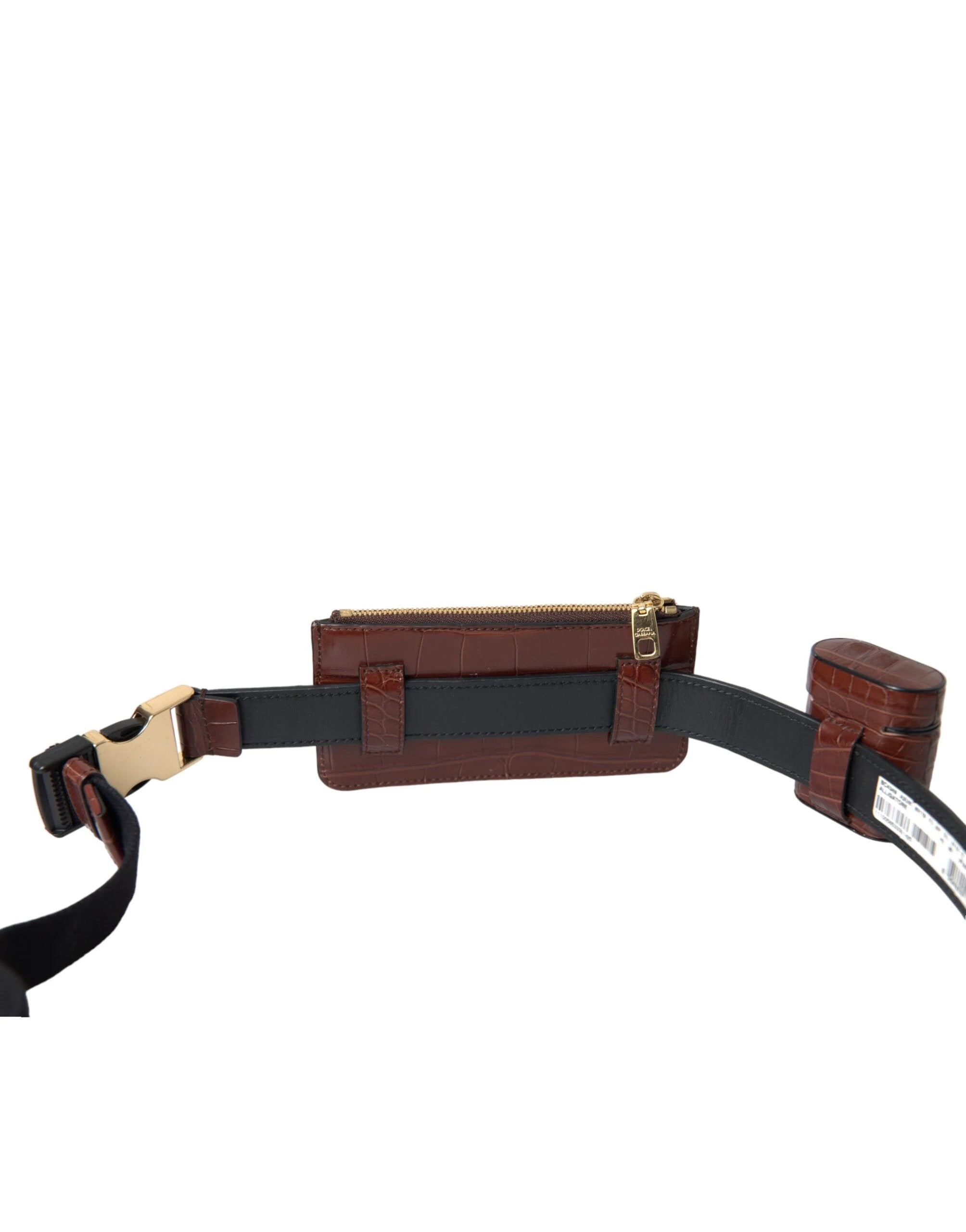 Dolce & Gabbana Brown Alligator Leather Airpods Case Coin Purse Wallet by Dolce & Gabbana