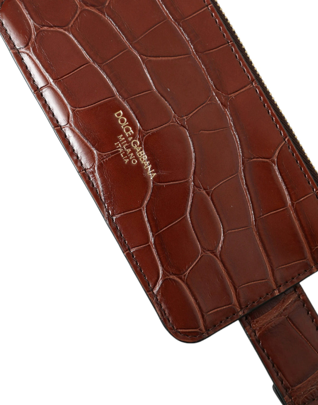 Dolce & Gabbana Brown Alligator Leather Airpods Case Coin Purse Wallet by Dolce & Gabbana