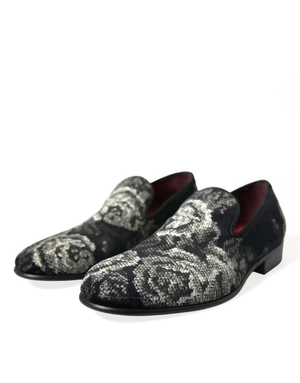 Dolce & Gabbana Black Floral Slippers Men Loafers Dress Shoes by Dolce & Gabbana