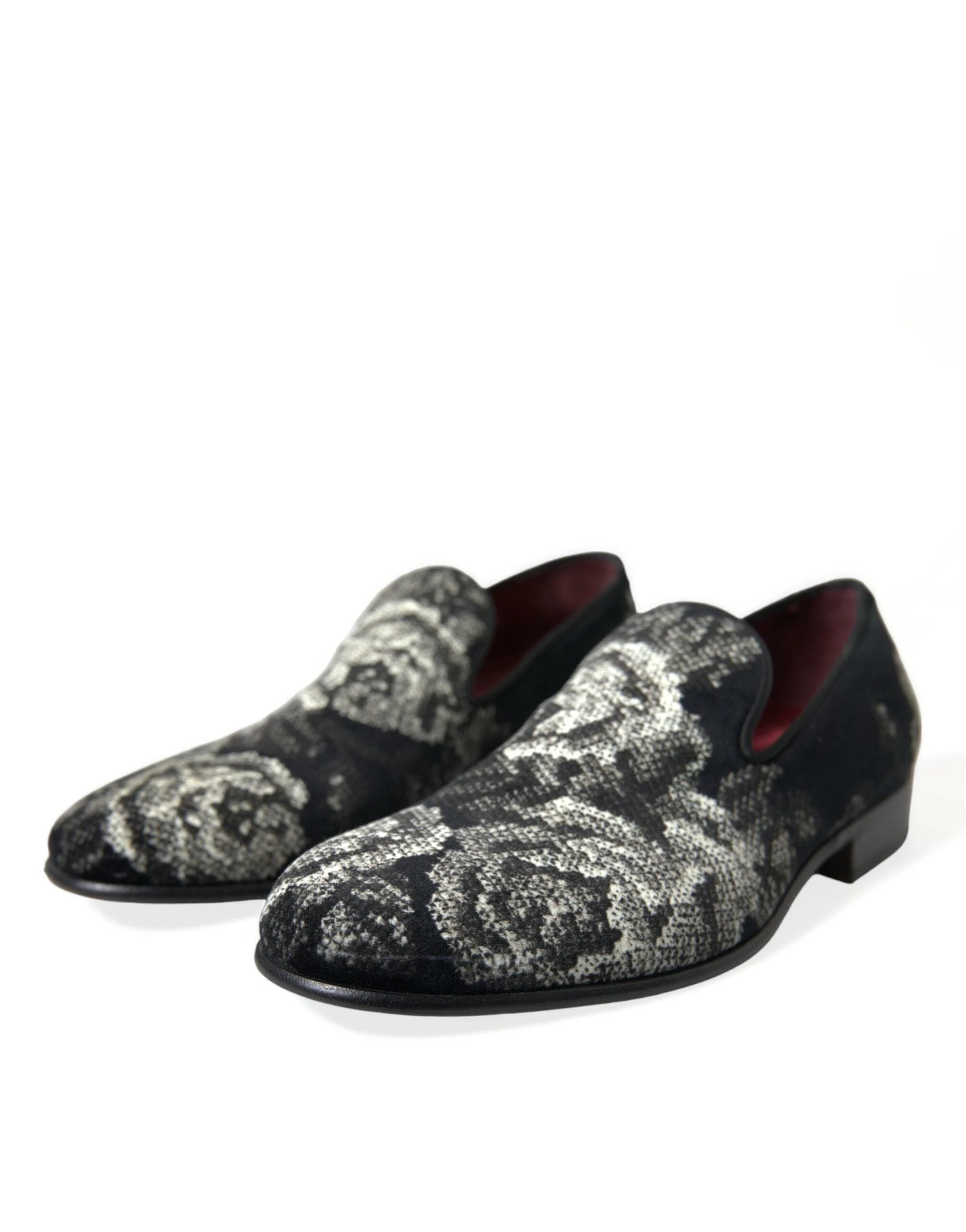 Dolce & Gabbana Black Floral Slippers Men Loafers Dress Shoes by Dolce & Gabbana
