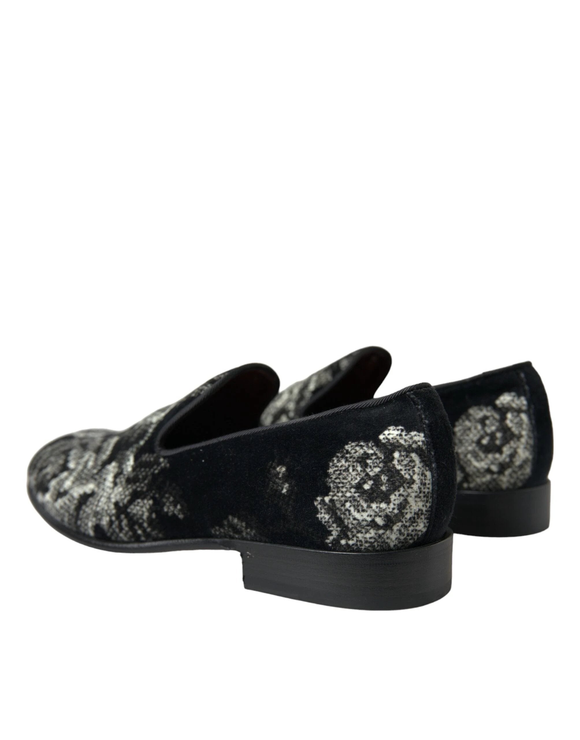 Dolce & Gabbana Black Floral Slippers Men Loafers Dress Shoes by Dolce & Gabbana
