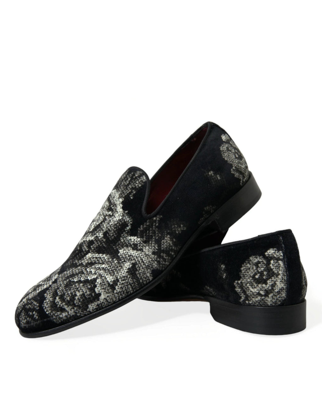 Dolce & Gabbana Black Floral Slippers Men Loafers Dress Shoes by Dolce & Gabbana