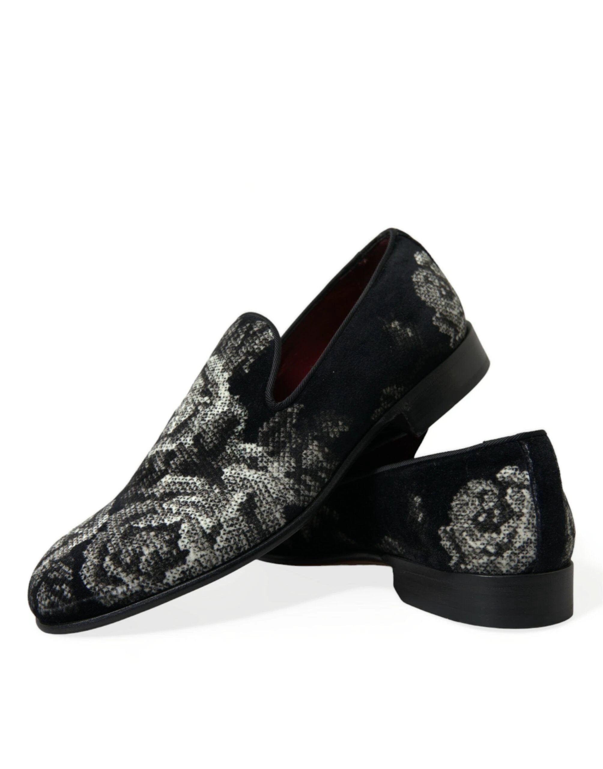 Dolce & Gabbana Black Floral Slippers Men Loafers Dress Shoes by Dolce & Gabbana