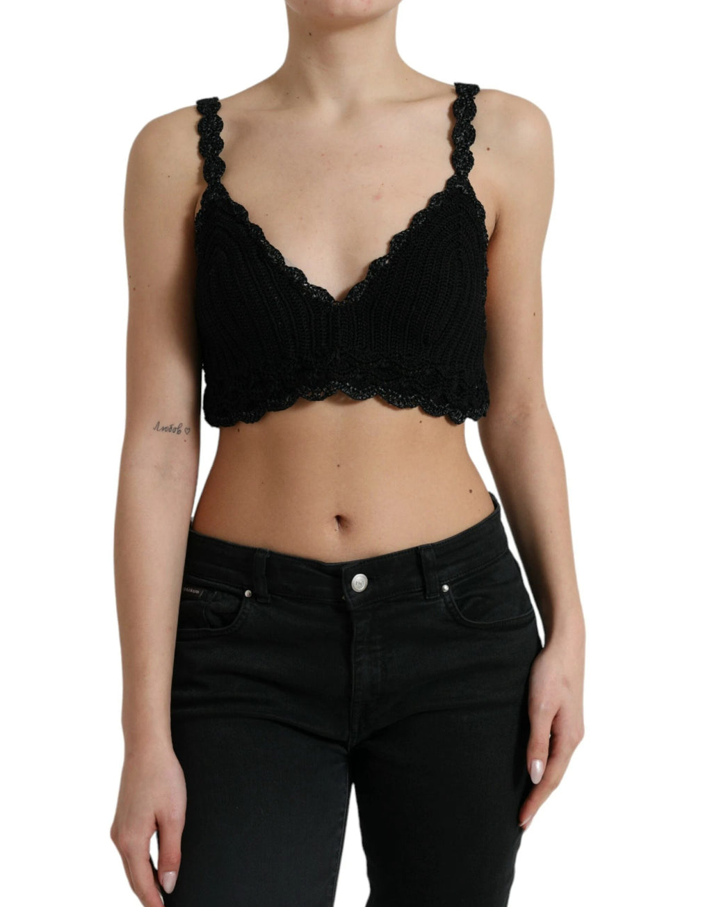 Dolce & Gabbana Black Cotton Bustier Cropped Crochet Tank Top by Dolce & Gabbana