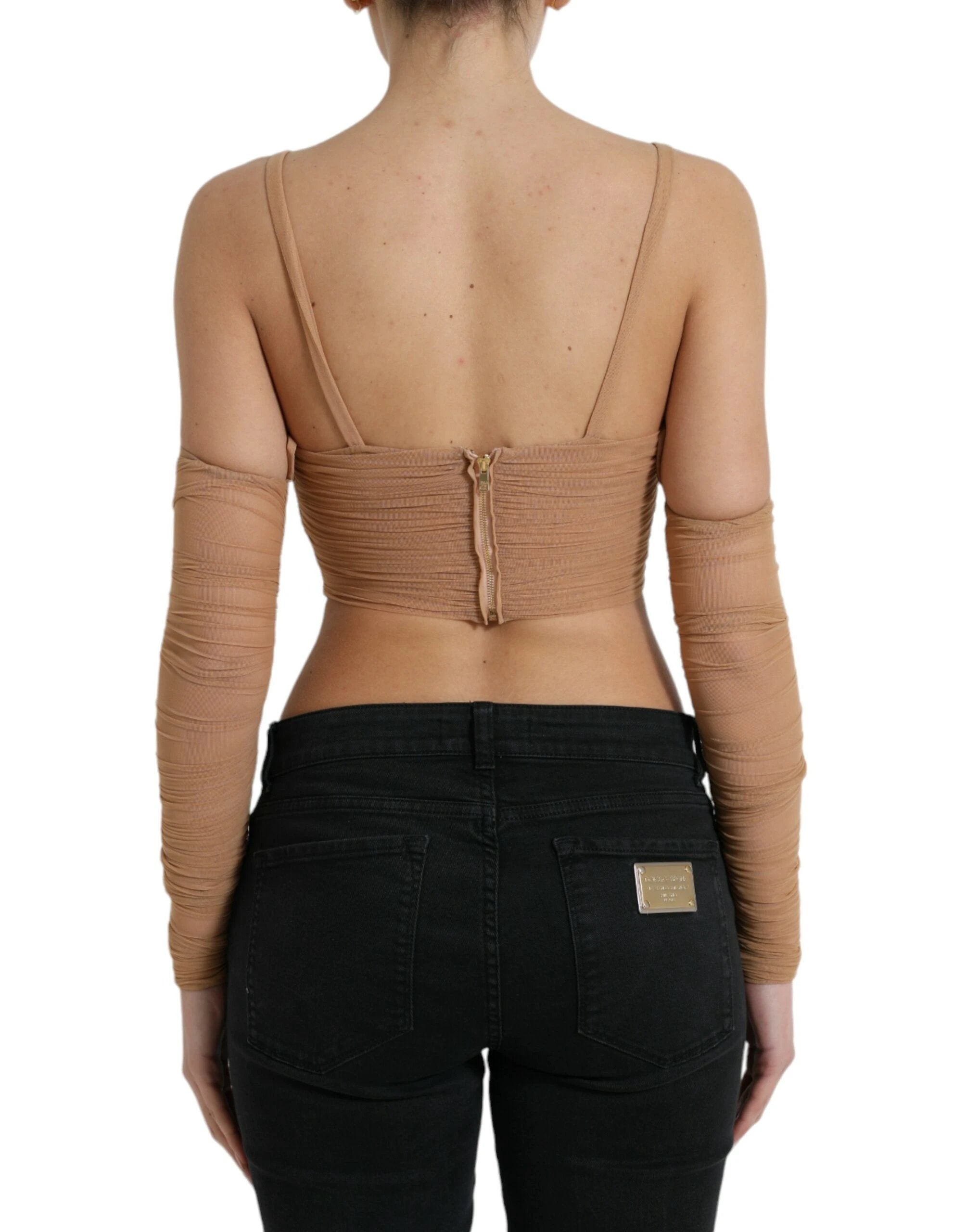 Dolce & Gabbana Brown Nylon Stretch Open Shoulder Cropped Top by Dolce & Gabbana