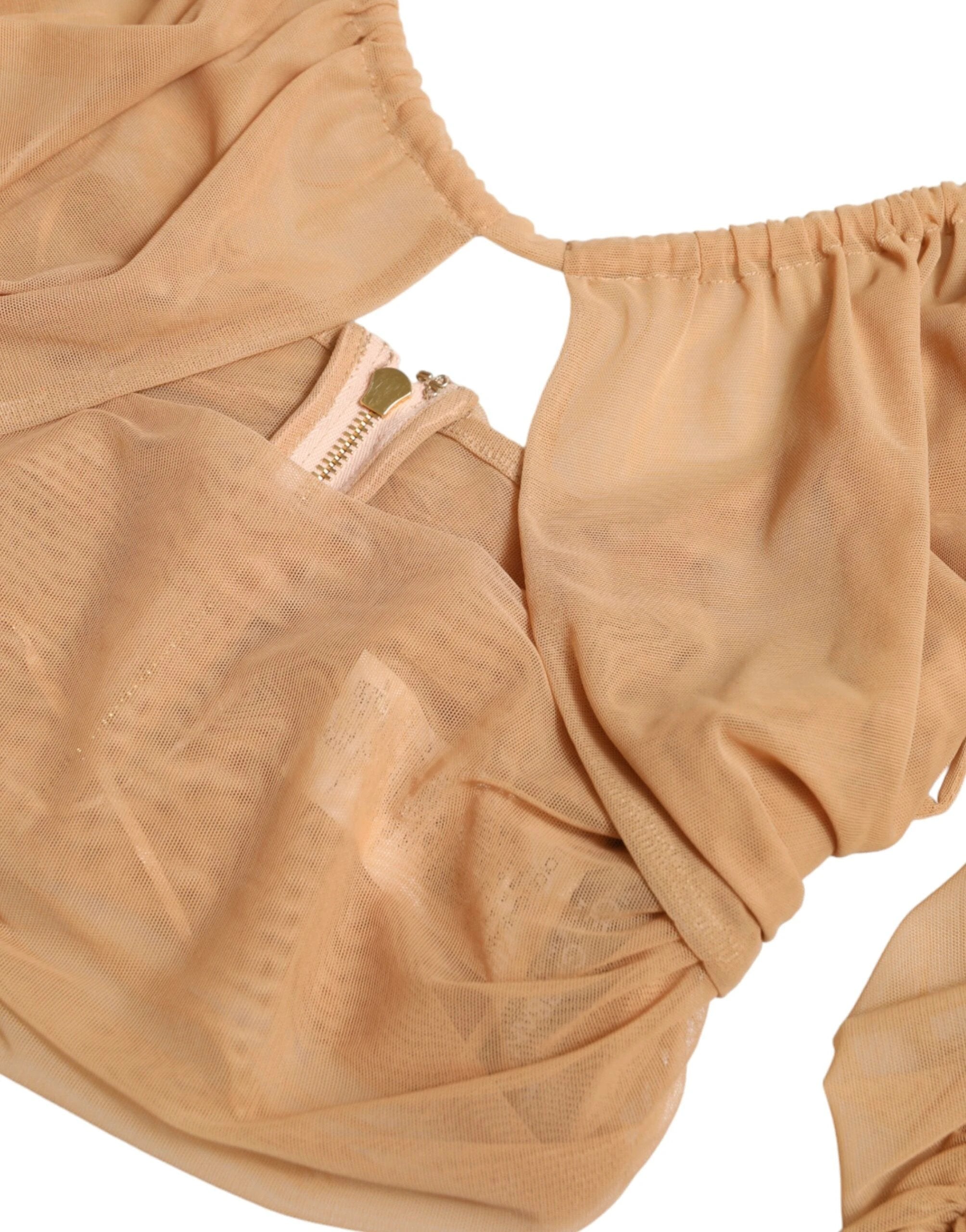 Dolce & Gabbana Brown Nylon Stretch Open Shoulder Cropped Top by Dolce & Gabbana