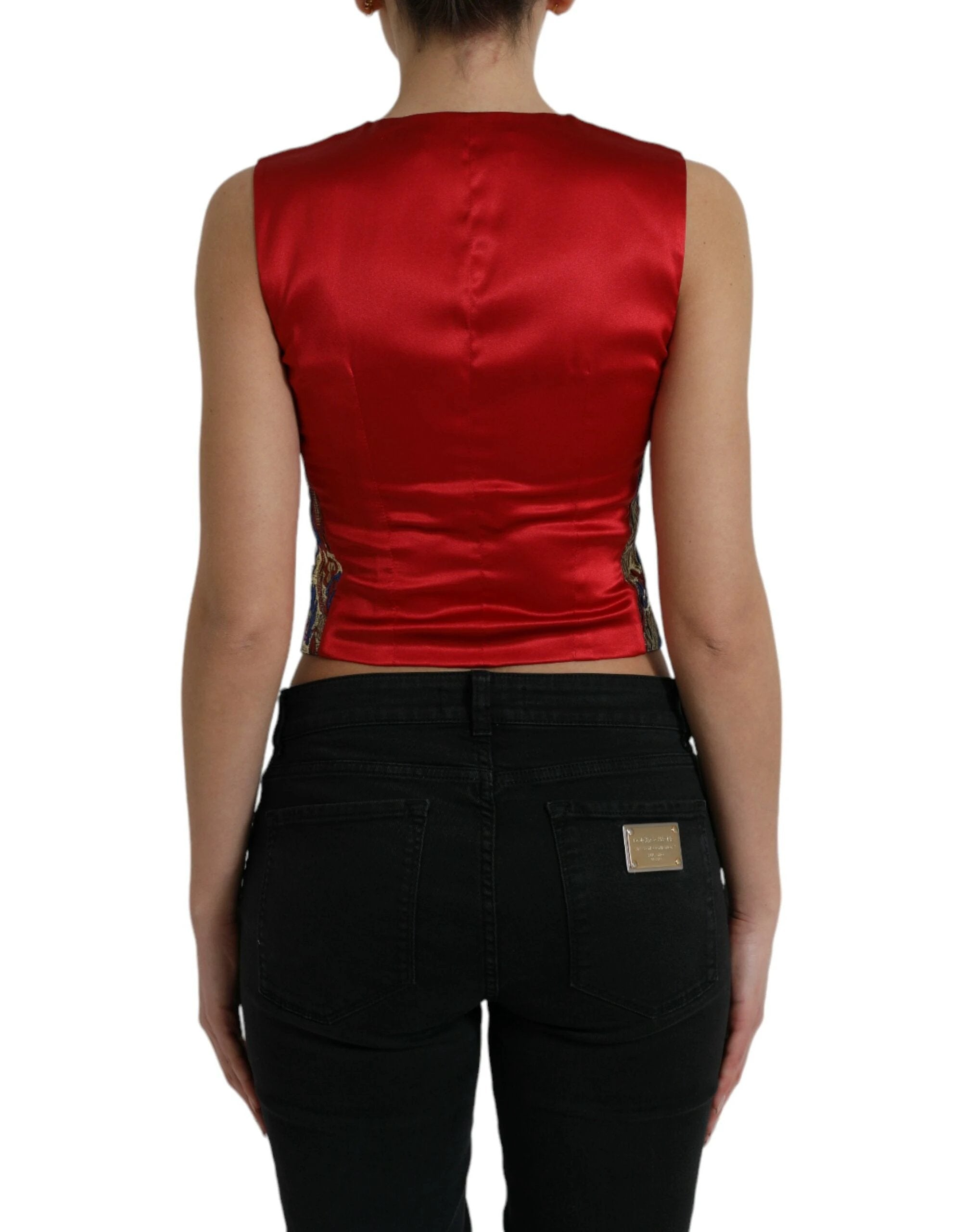 Dolce & Gabbana Multicolor Jacquard Button Waistcoat Vest Top by Dolce & Gabbana