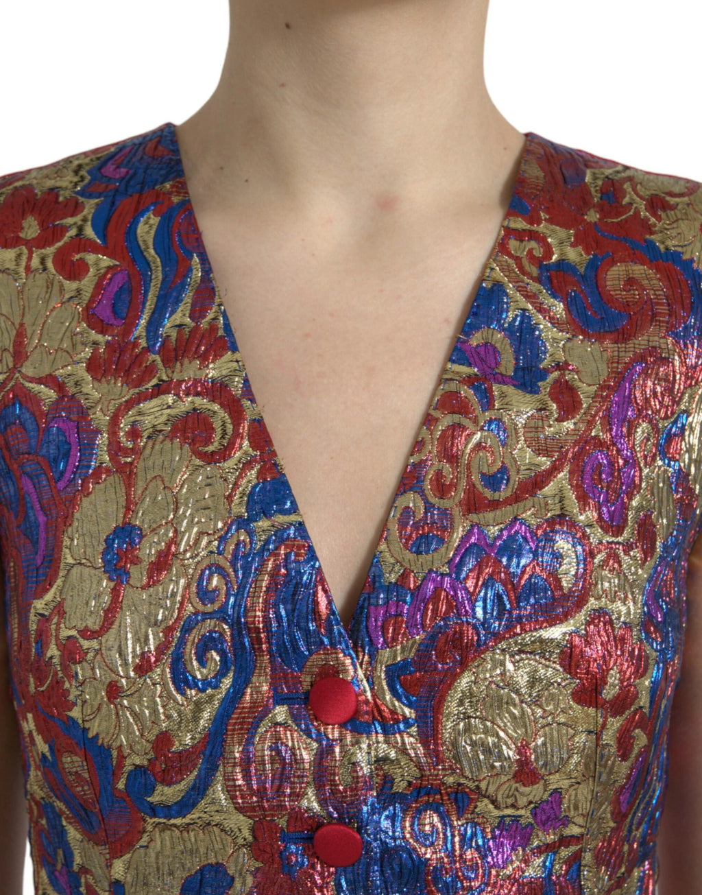 Dolce & Gabbana Multicolor Jacquard Button Waistcoat Vest Top by Dolce & Gabbana