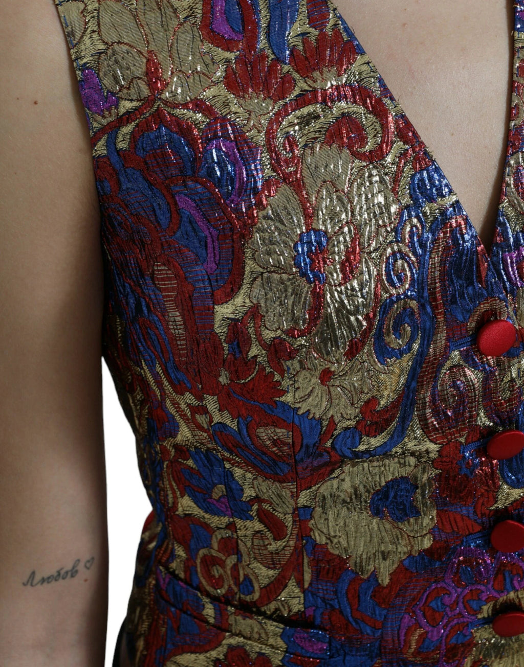 Dolce & Gabbana Multicolor Jacquard Button Waistcoat Vest Top by Dolce & Gabbana