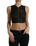 Dolce & Gabbana Brown Embellished Nylon Stretch Cropped Top by Dolce & Gabbana