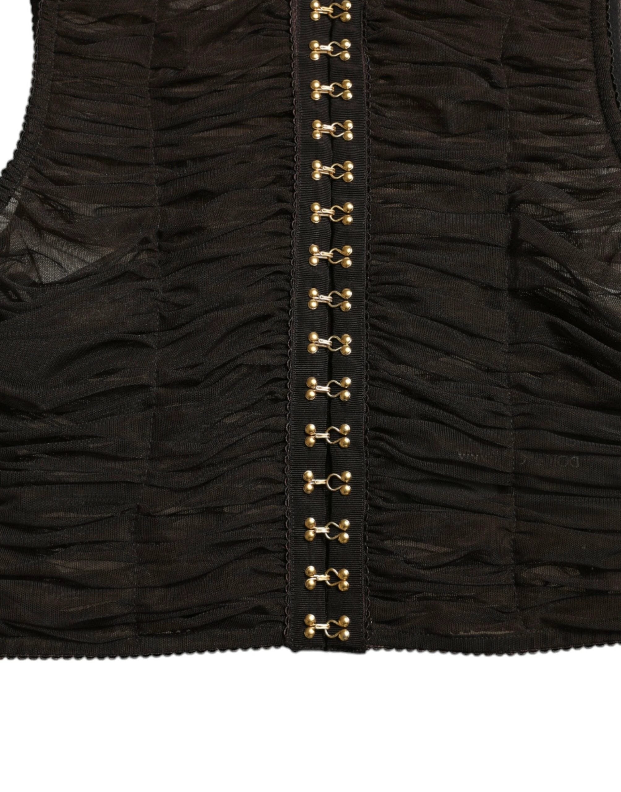 Dolce & Gabbana Brown Embellished Nylon Stretch Cropped Top by Dolce & Gabbana