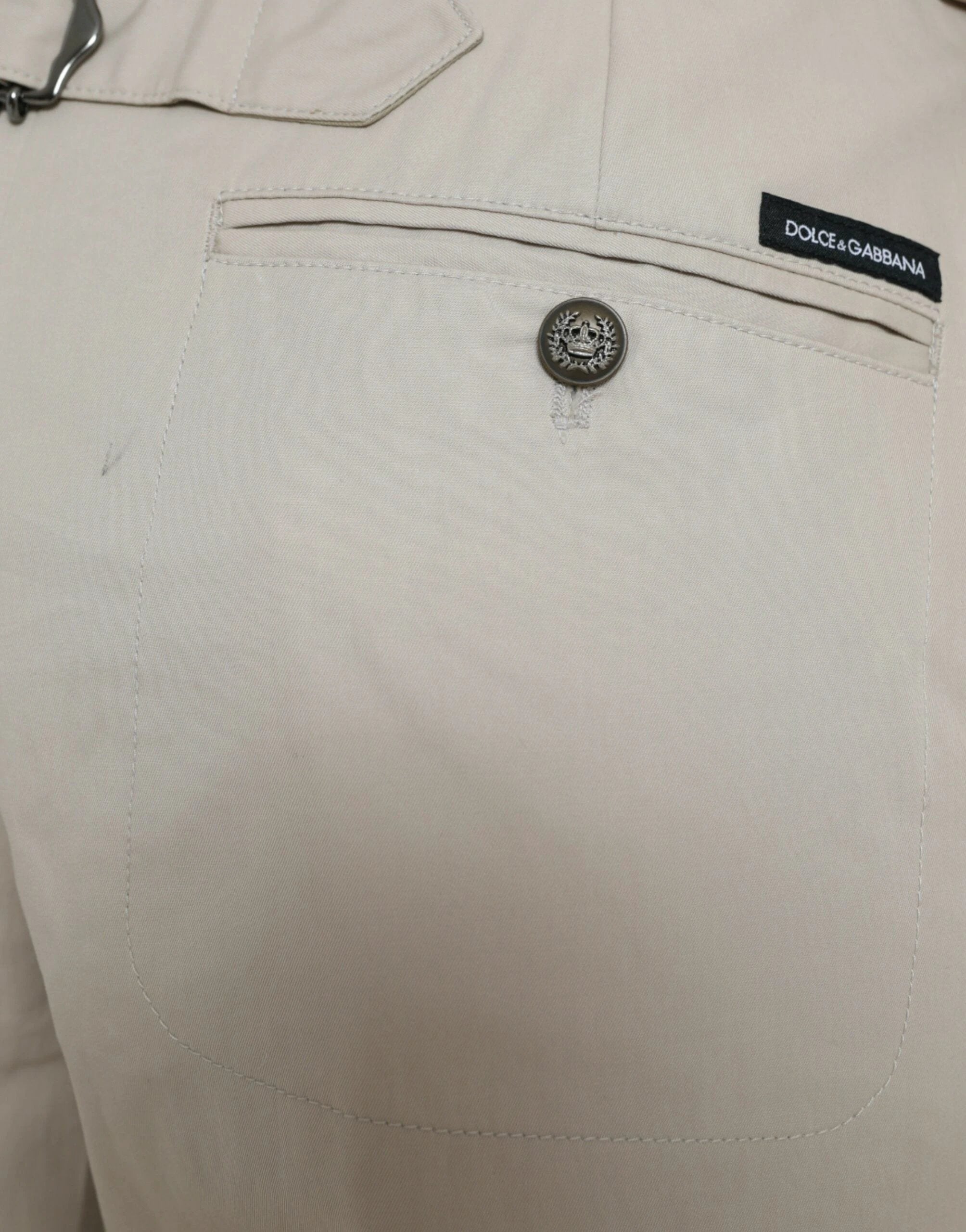 Dolce & Gabbana Beige Cotton High Waist Tapered Pants by Dolce & Gabbana