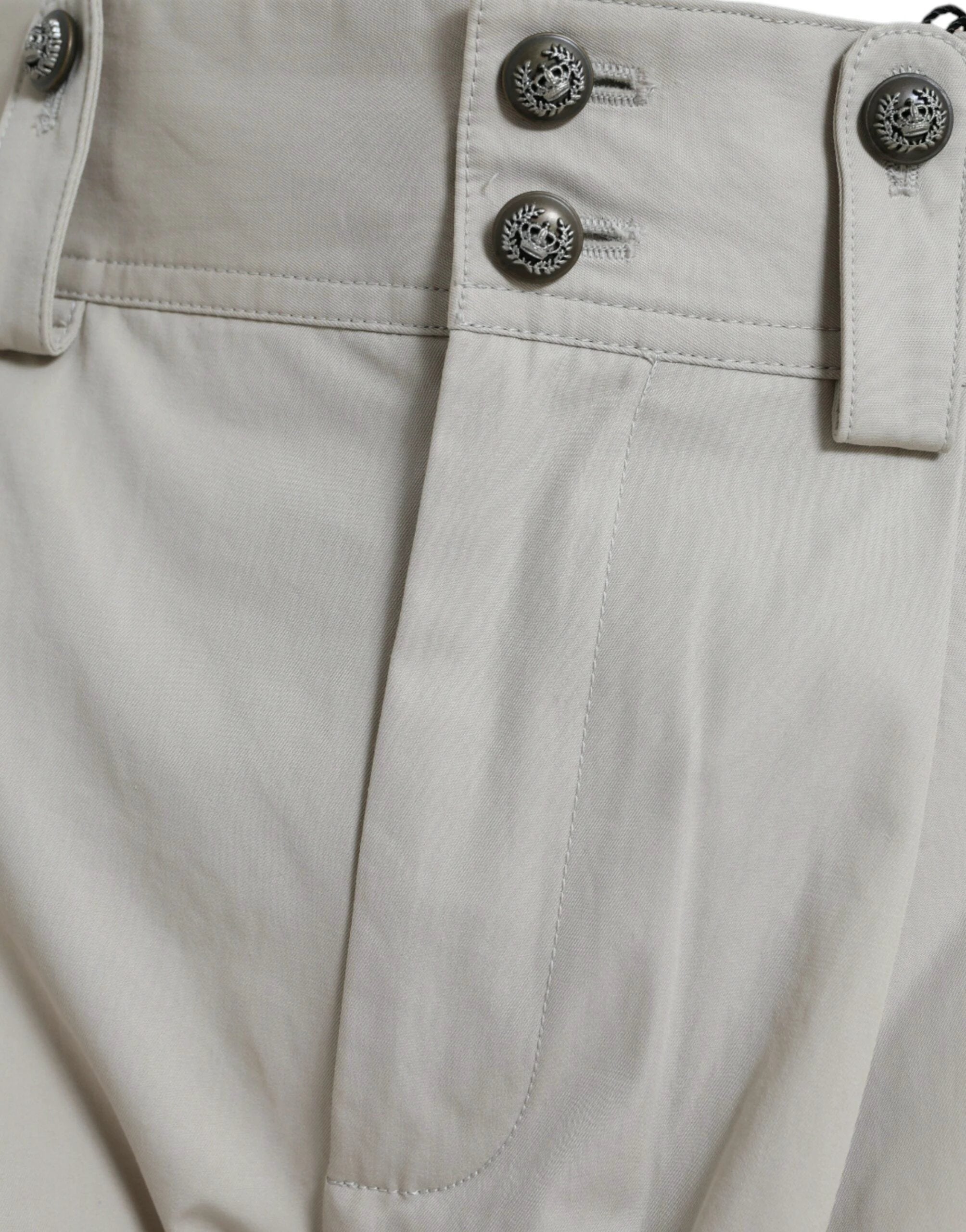 Dolce & Gabbana Beige Cotton High Waist Tapered Pants by Dolce & Gabbana