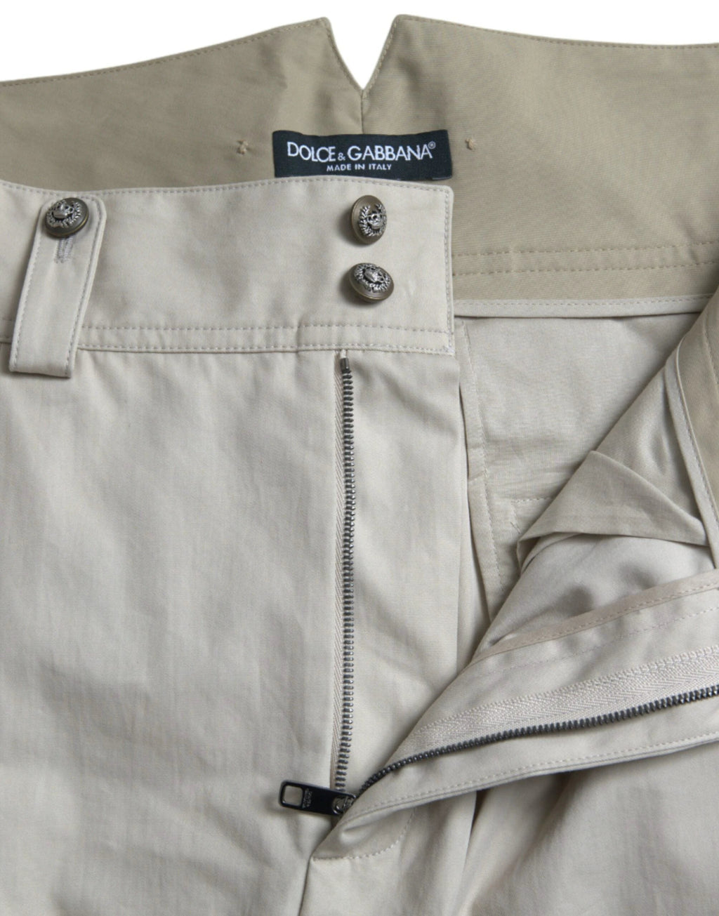 Dolce & Gabbana Beige Cotton High Waist Tapered Pants by Dolce & Gabbana