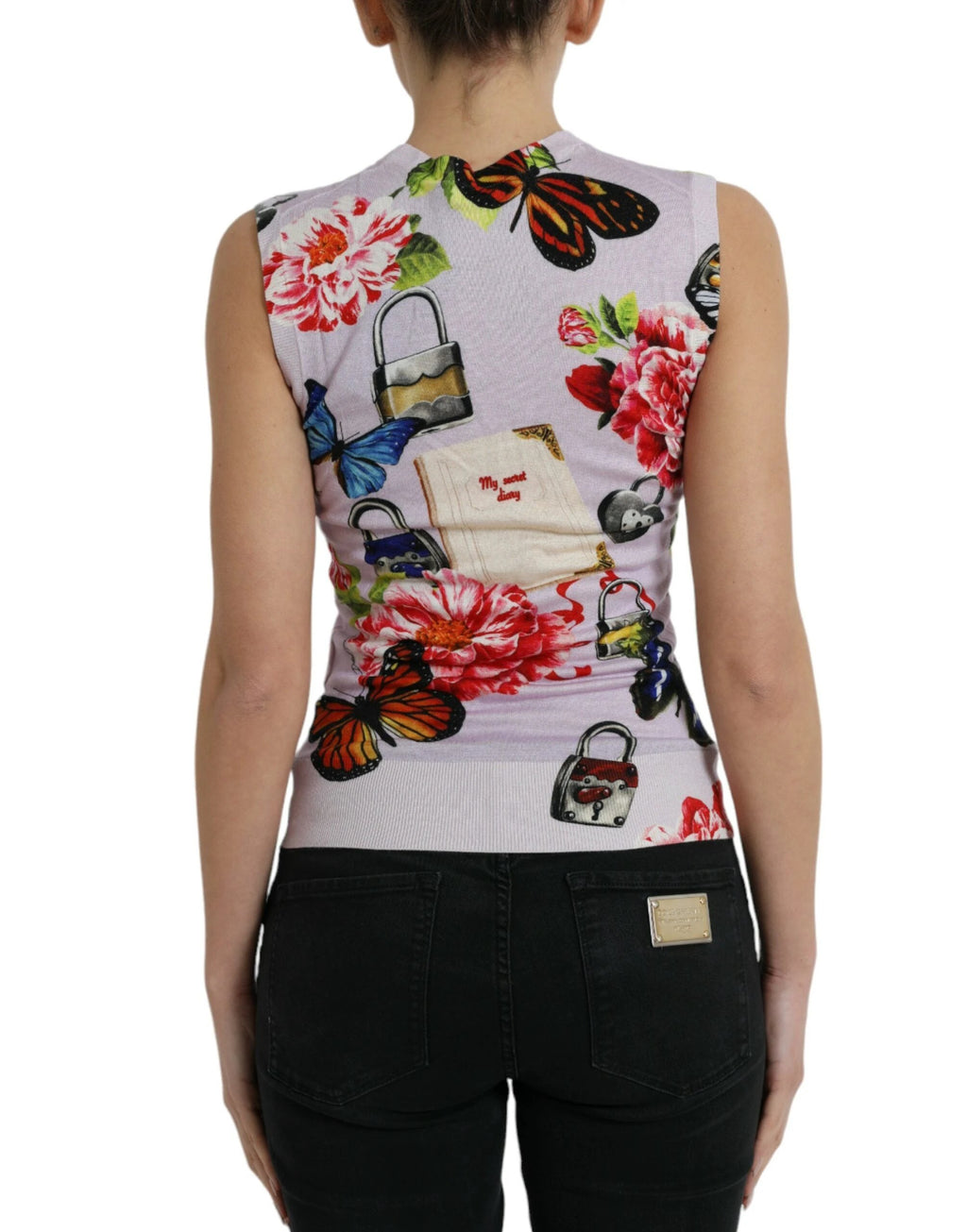 Dolce & Gabbana Multicolor Floral Padlock Butterfly Tank Top by Dolce & Gabbana
