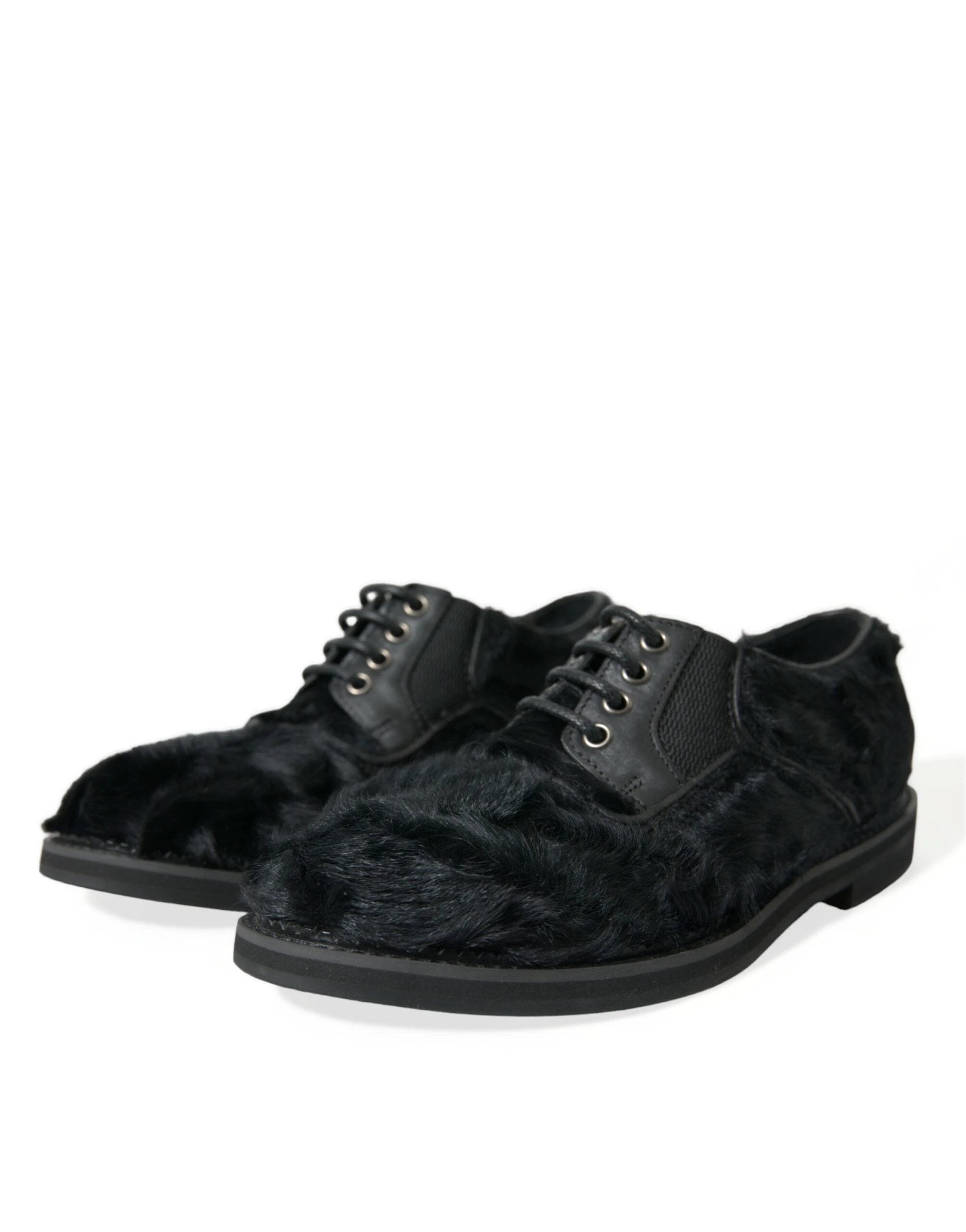 Dolce & Gabbana Black Fur Leather Lace Up Derby Dress Shoes by Dolce & Gabbana