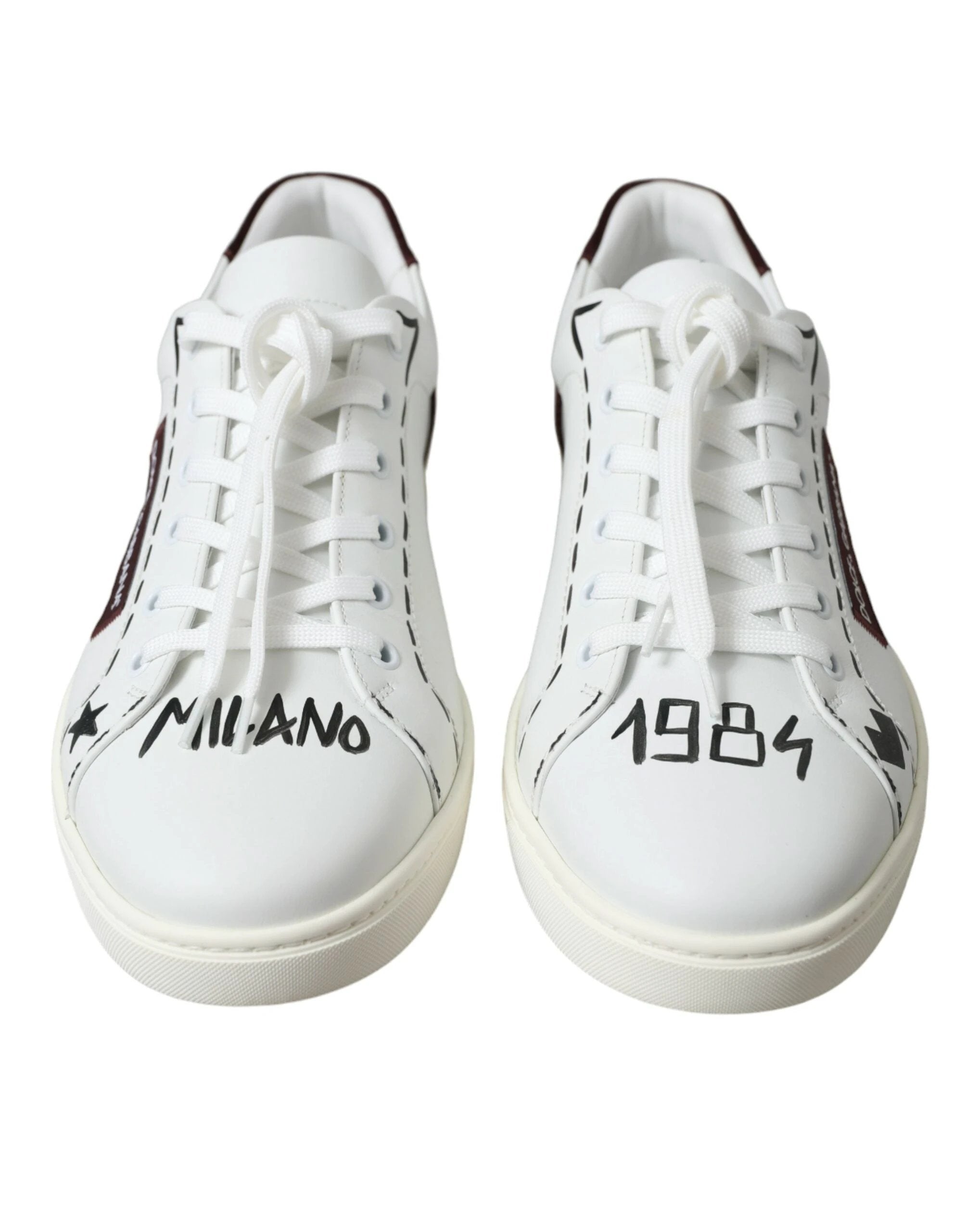 Dolce & Gabbana White Bordeaux Leather Logo Low Top Sneakers Shoes by Dolce & Gabbana