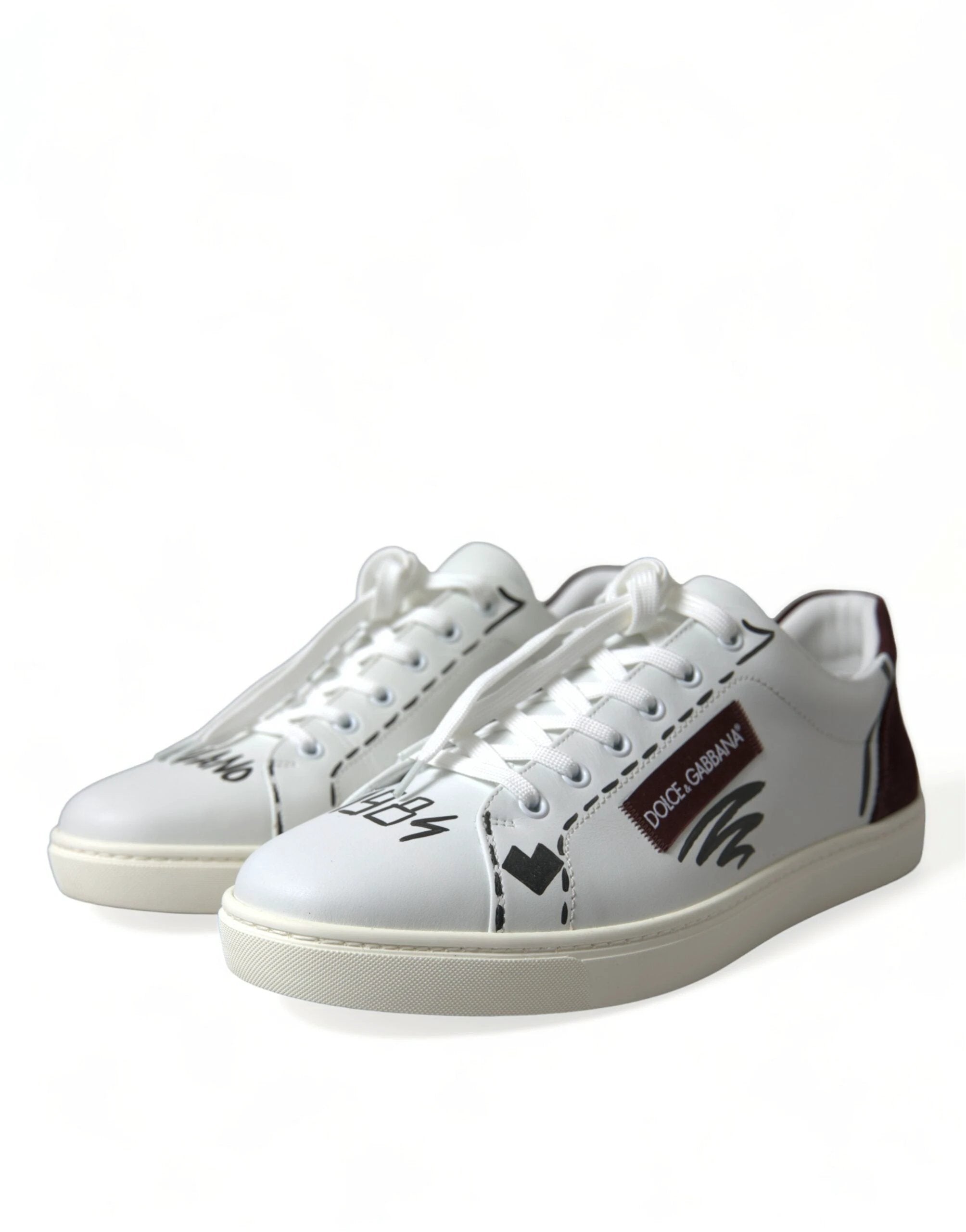 Dolce & Gabbana White Bordeaux Leather Logo Low Top Sneakers Shoes by Dolce & Gabbana